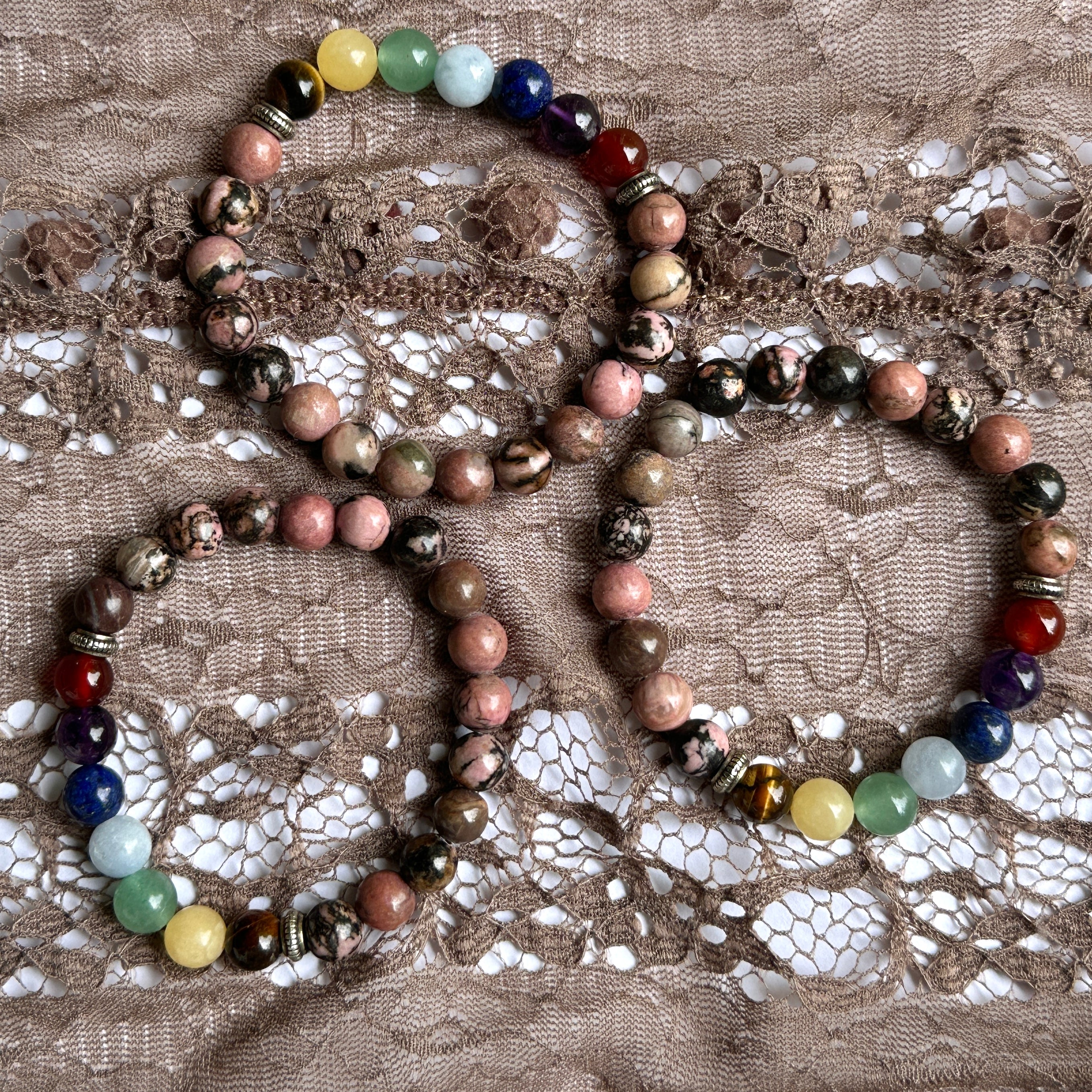 Rhodonite and Chakras Beaded Gemstone Bracelets