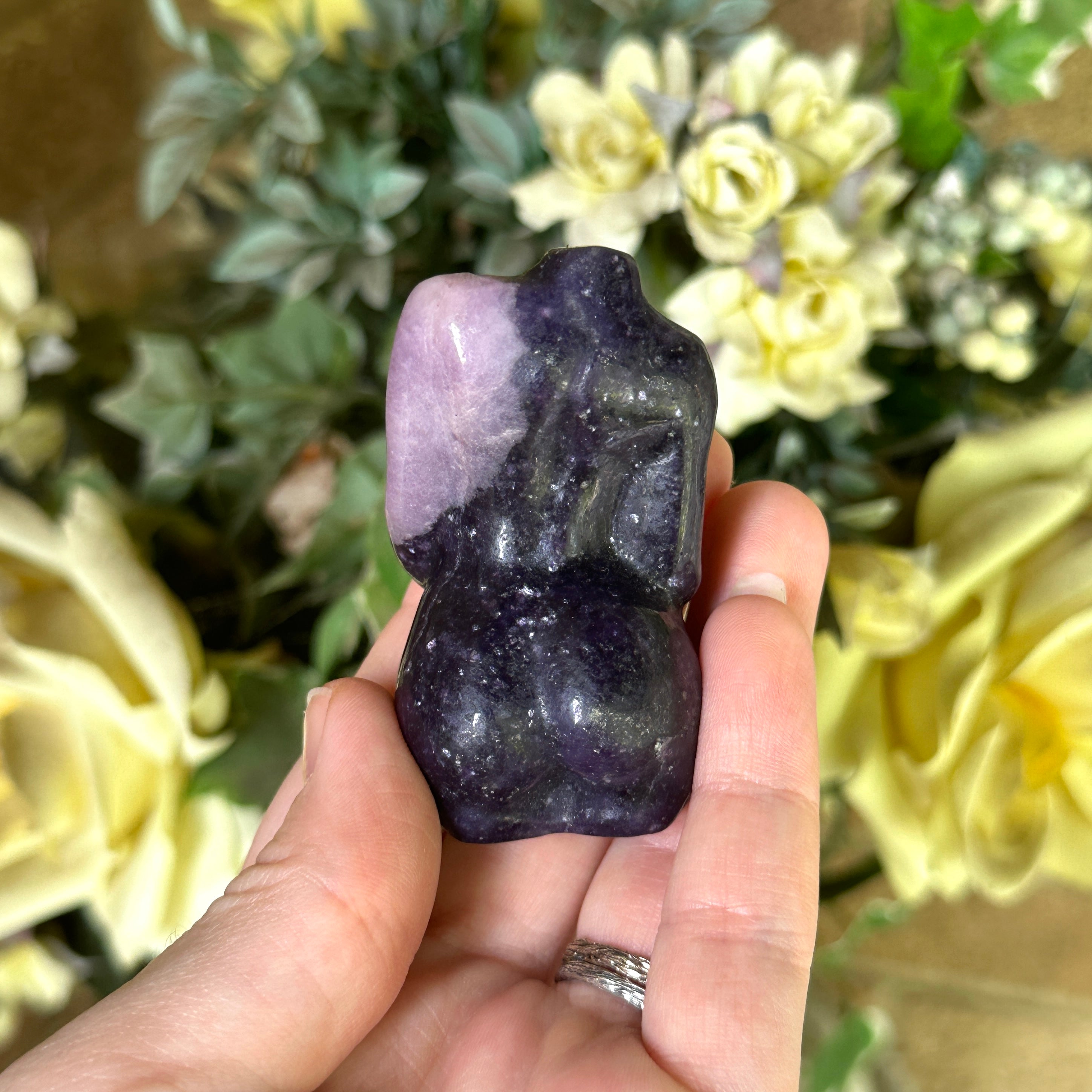 Deep Purple Lepidolite Mommy-to-Be Carving with Sparkling Mica