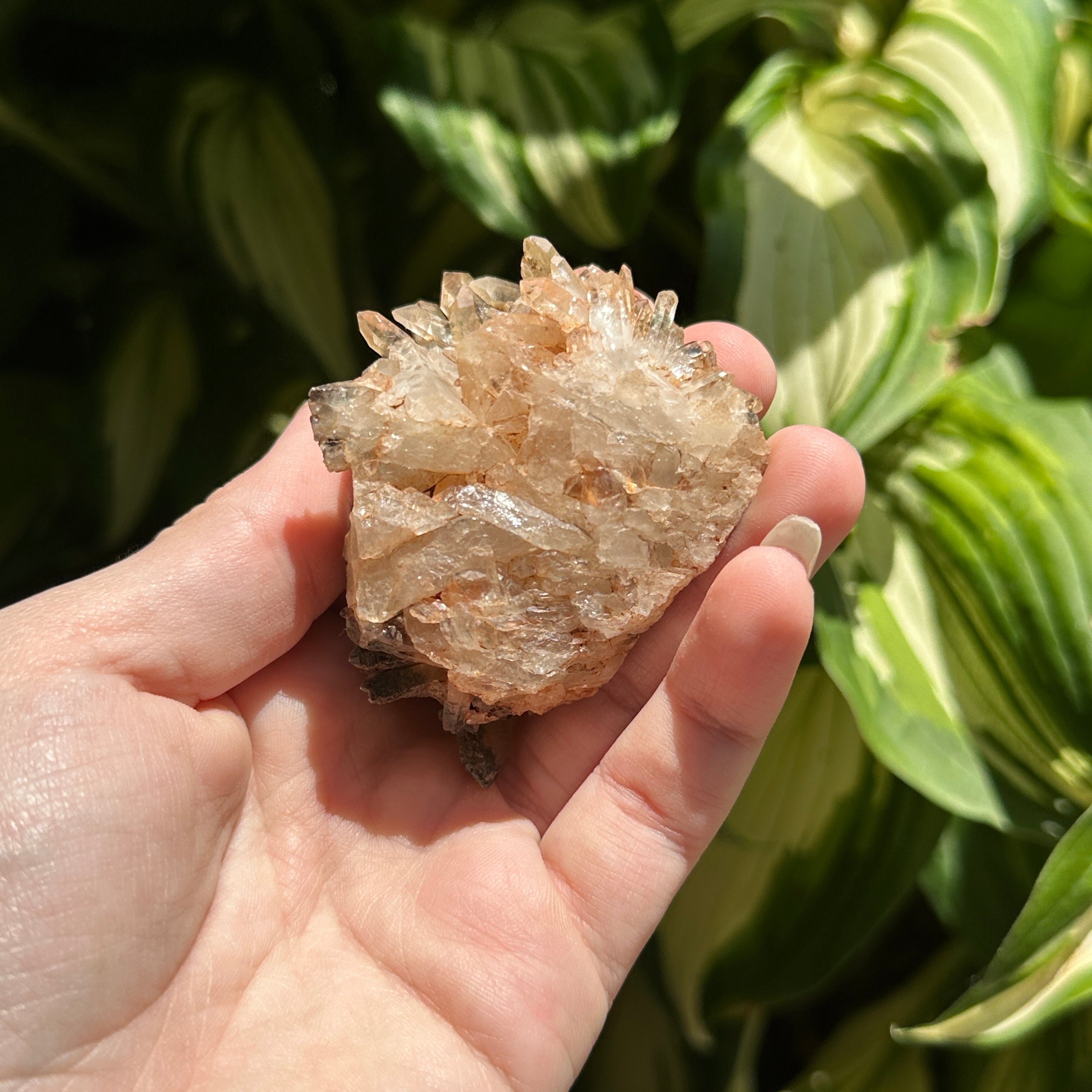 Hematoid Quartz Cluster with Sparkles and Dark Inclusions