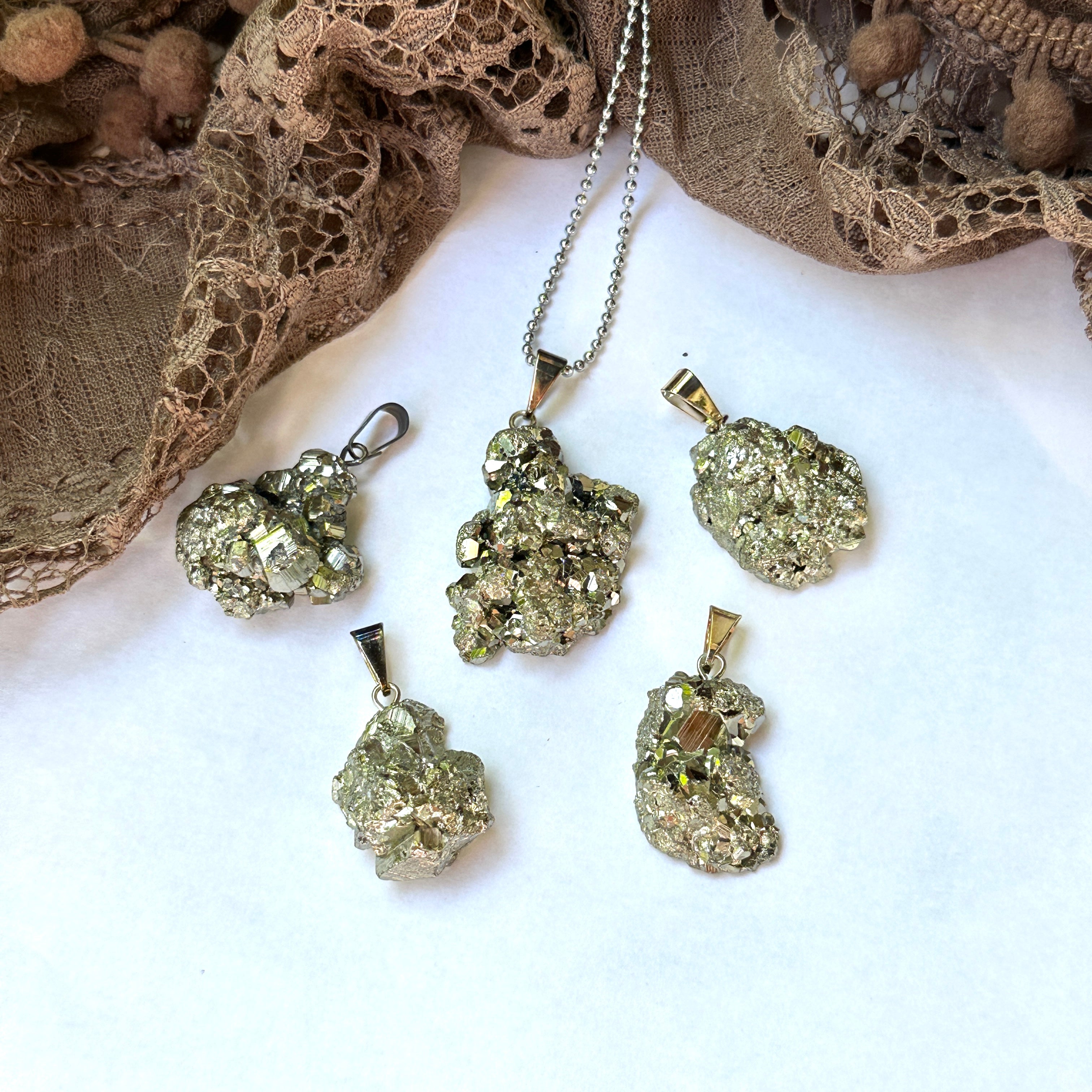 Natural Peruvian Pyrite Cluster Pendant