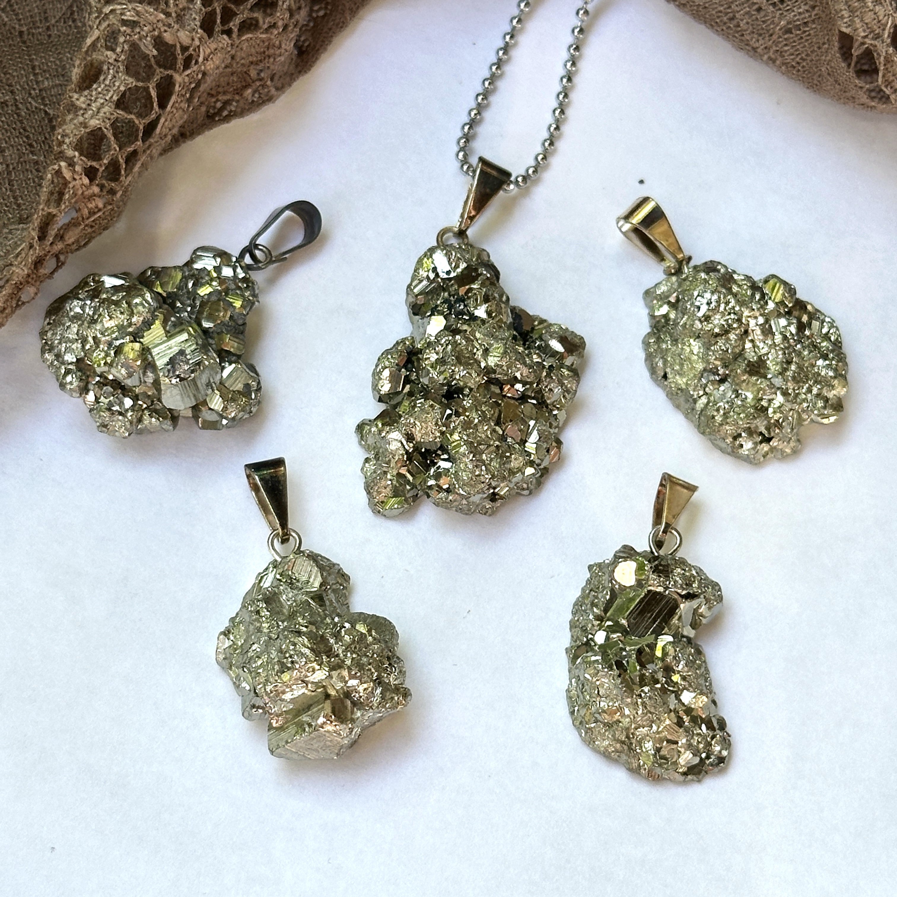 Natural Peruvian Pyrite Cluster Pendant