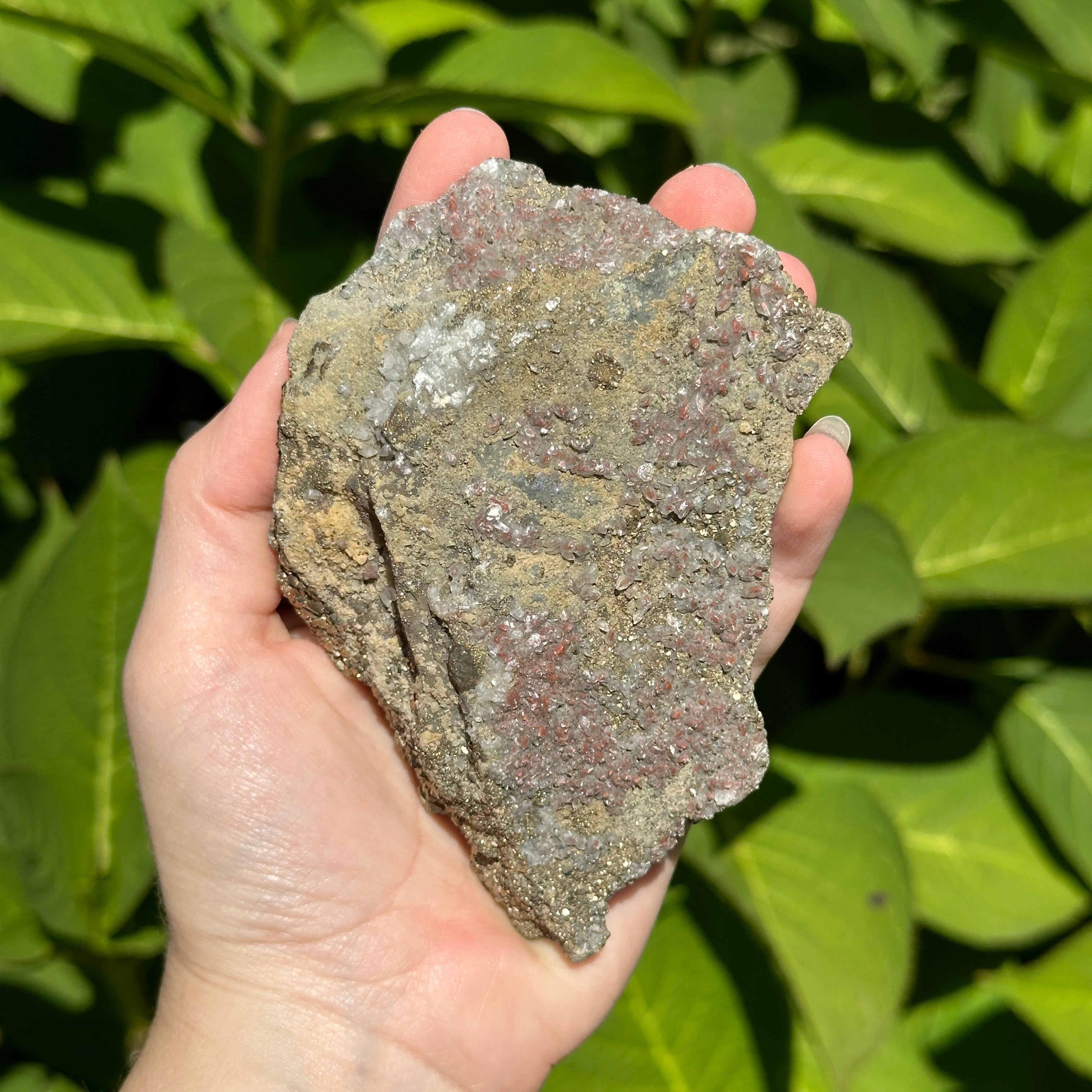 Beautiful Golden Pyrite Caked Calcite Specimen with Red Hematoid Inclusions