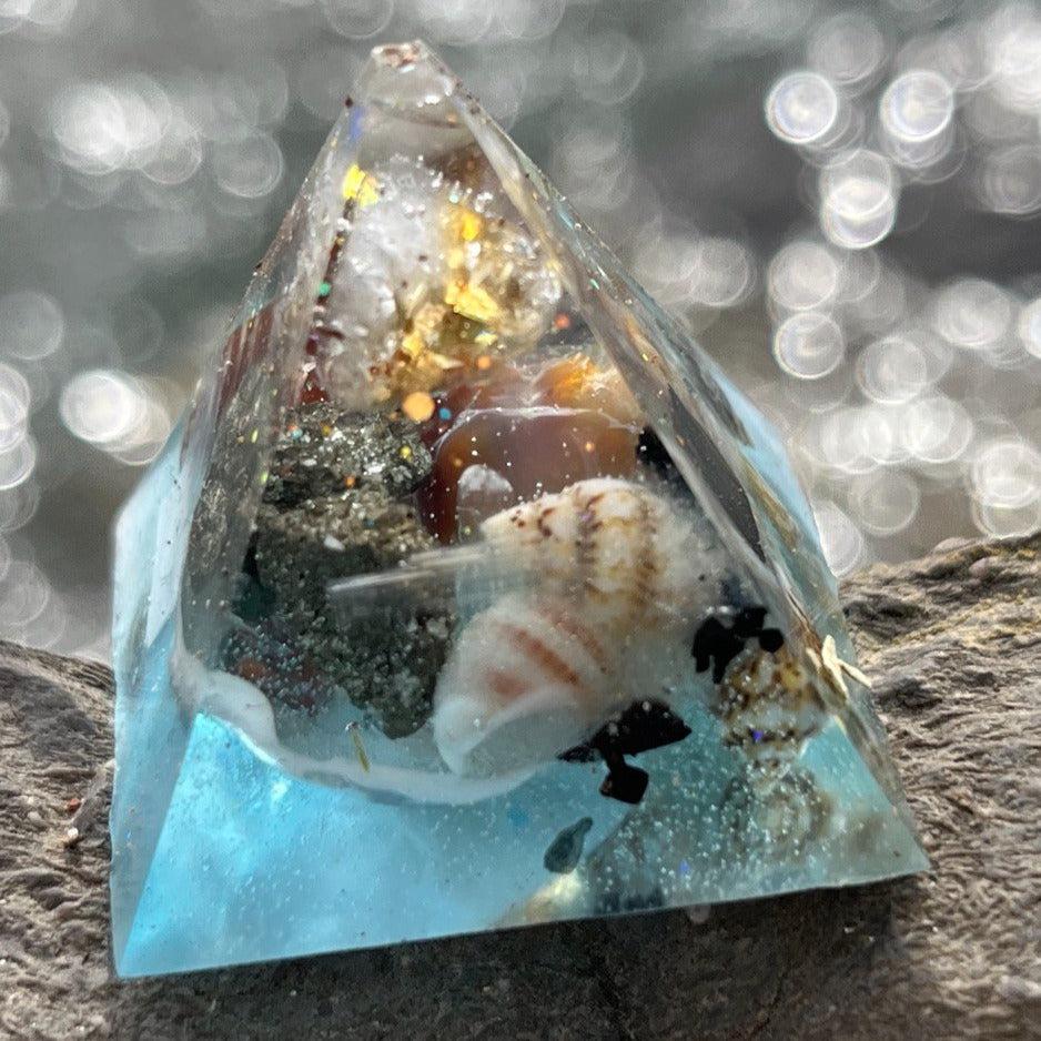 Orgonite Atlantis Pyramids ~Hand crafted Pyramid loaded with seashells, crystals, metals and sand~ Great for Meditation and Gifting - Earth Family Crystals