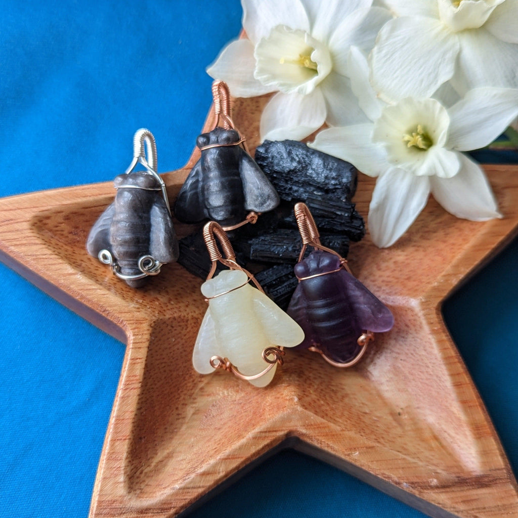 Copper Wire Wrapped Amethyst Bee Pendant~ Includes Necklace Cord - Earth Family Crystals