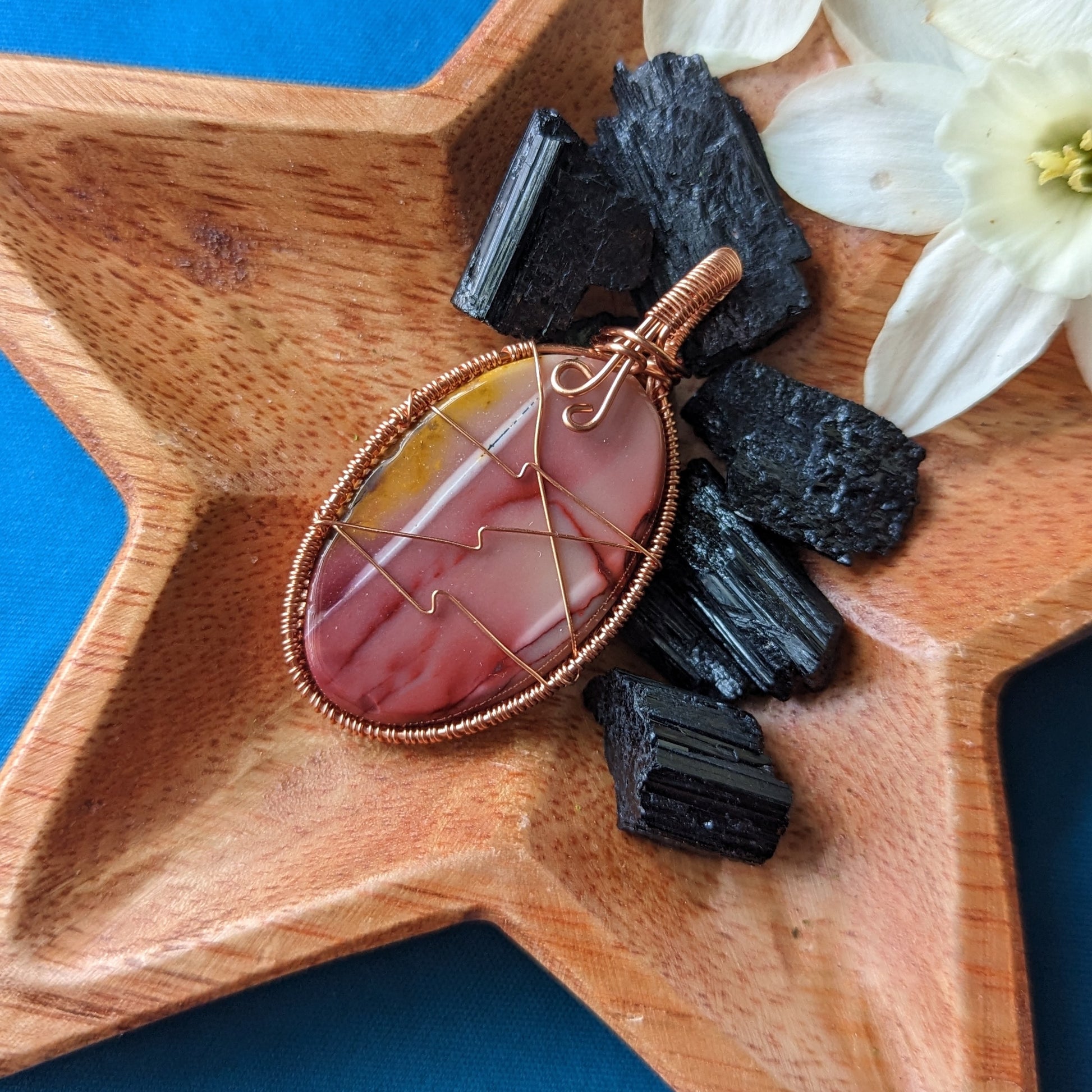 Mookaite Jasper in Copper Wire Wrapping ~ Pendant with Necklace Cord Included. - Earth Family Crystals