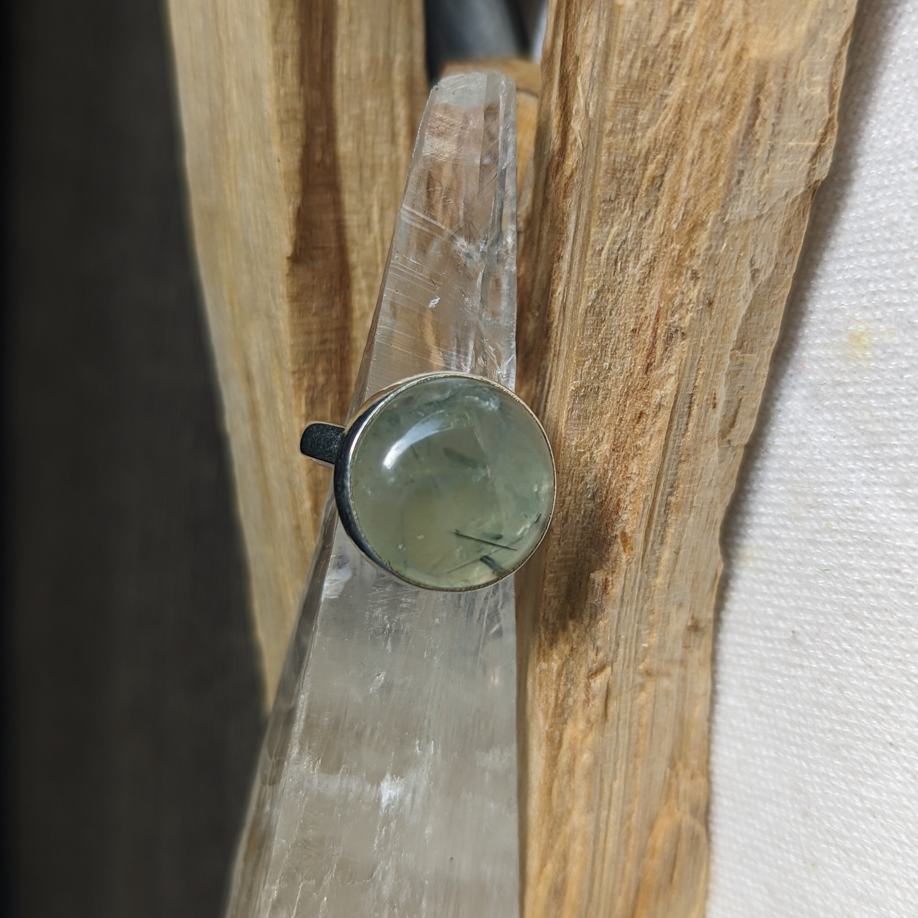 Prehnite Ring ~ Round Setting, Sterling Silver Size 6 - Earth Family Crystals