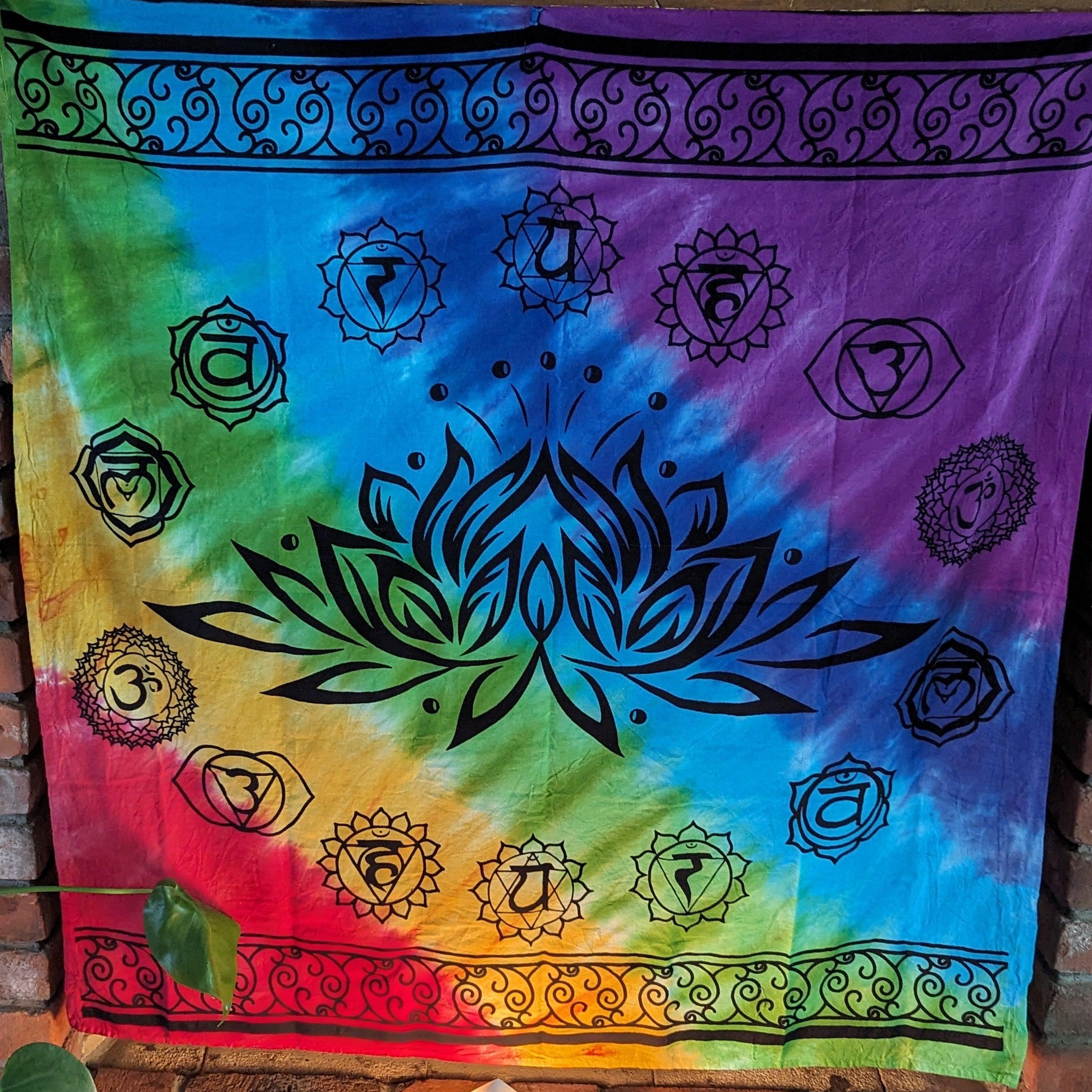 Cotton, Dyed Tapestry with Chakra Symbols - Earth Family Crystals