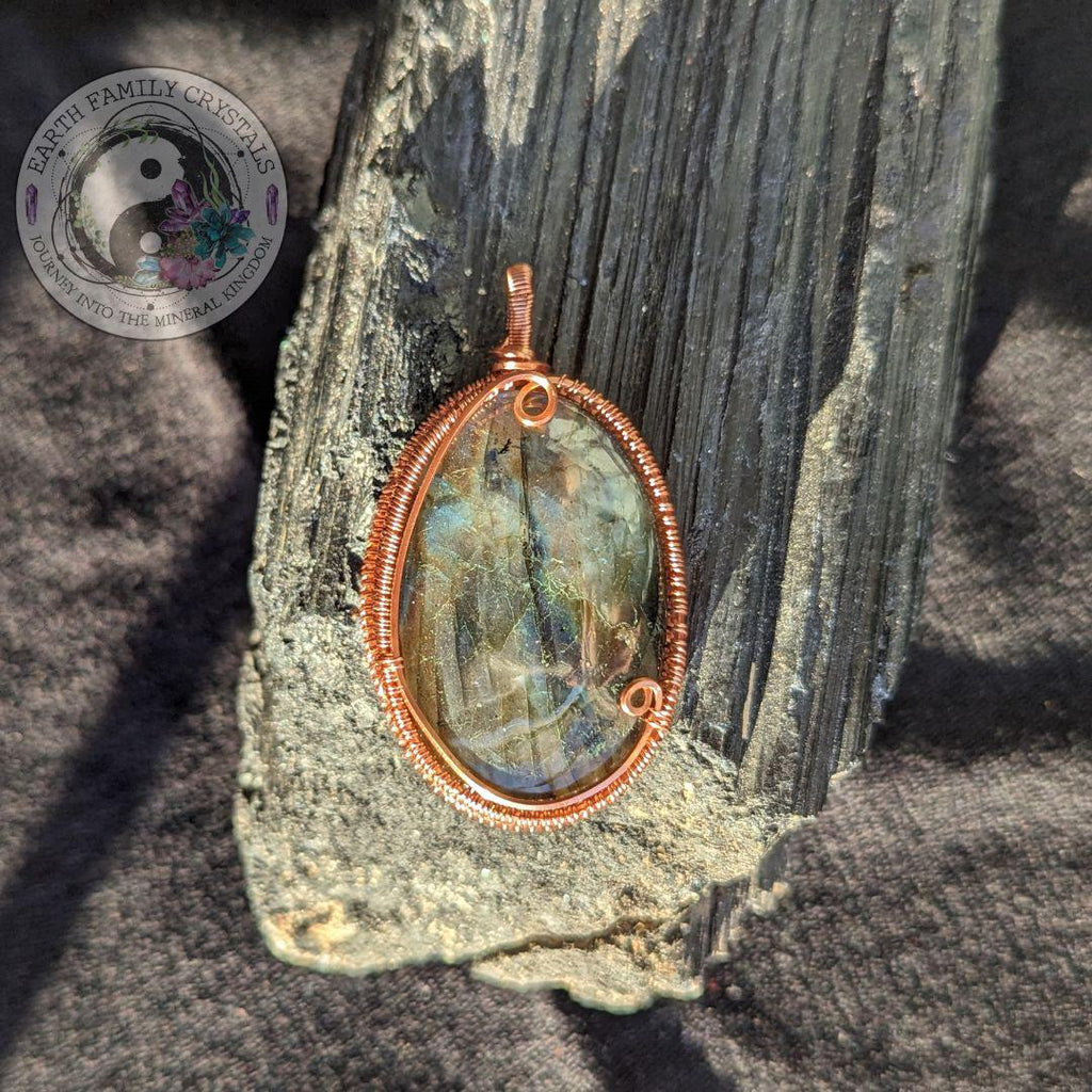 Copper Wrapped Super Flashy Labradotire Pendant ~Handcrafted in the USA~ - Earth Family Crystals