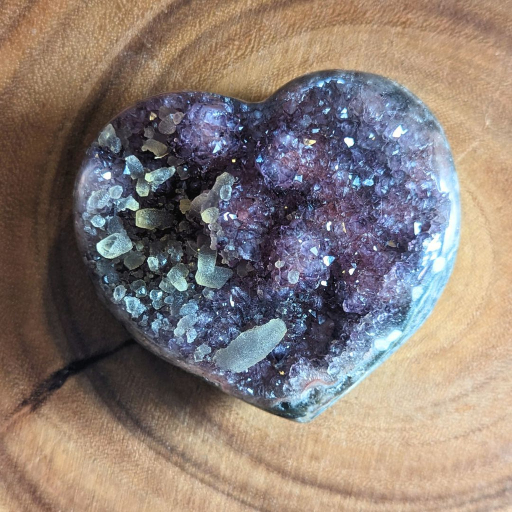 TUSCON MEETS TWILIGHT~ Medium, Natural Uruguay Amethyst Heart Geode Carving ~ Gorgeous and Unique Calcite Inclusions - Earth Family Crystals