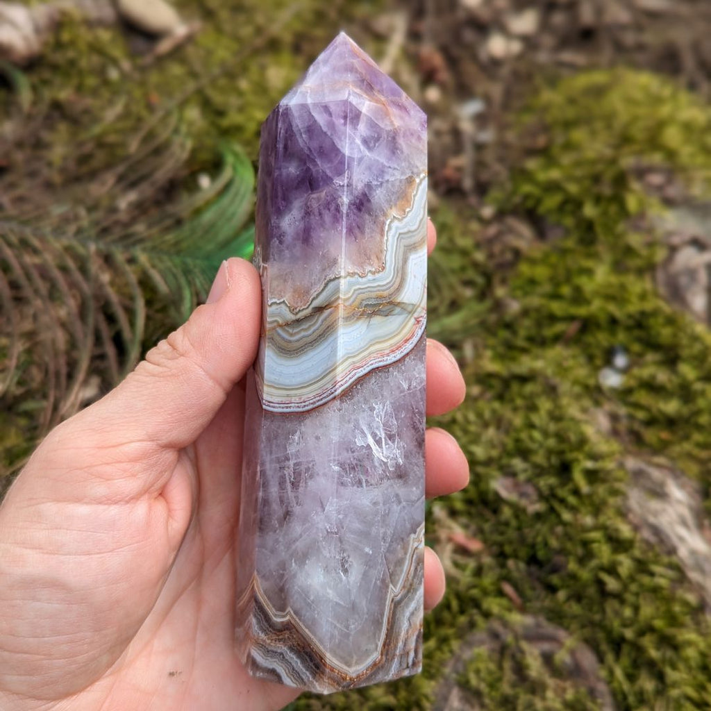 RARE FIND Amethyst Agate, Quartz Mix Tower, Gorgeous agate banding with pastel and earthy tones ~ - Earth Family Crystals