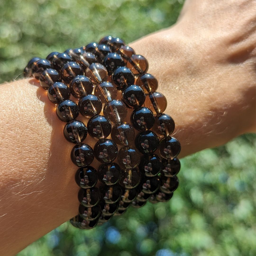 Deep Dark Smoky Quartz Chunky Stone Bracelet - Earth Family Crystals