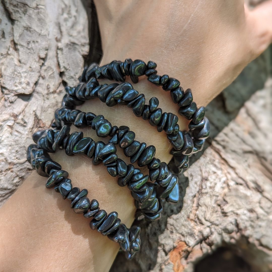 Tumbled Chip Hematite Bracelet on Stretch Cord ~ Protective and Grounding Energy - Earth Family Crystals