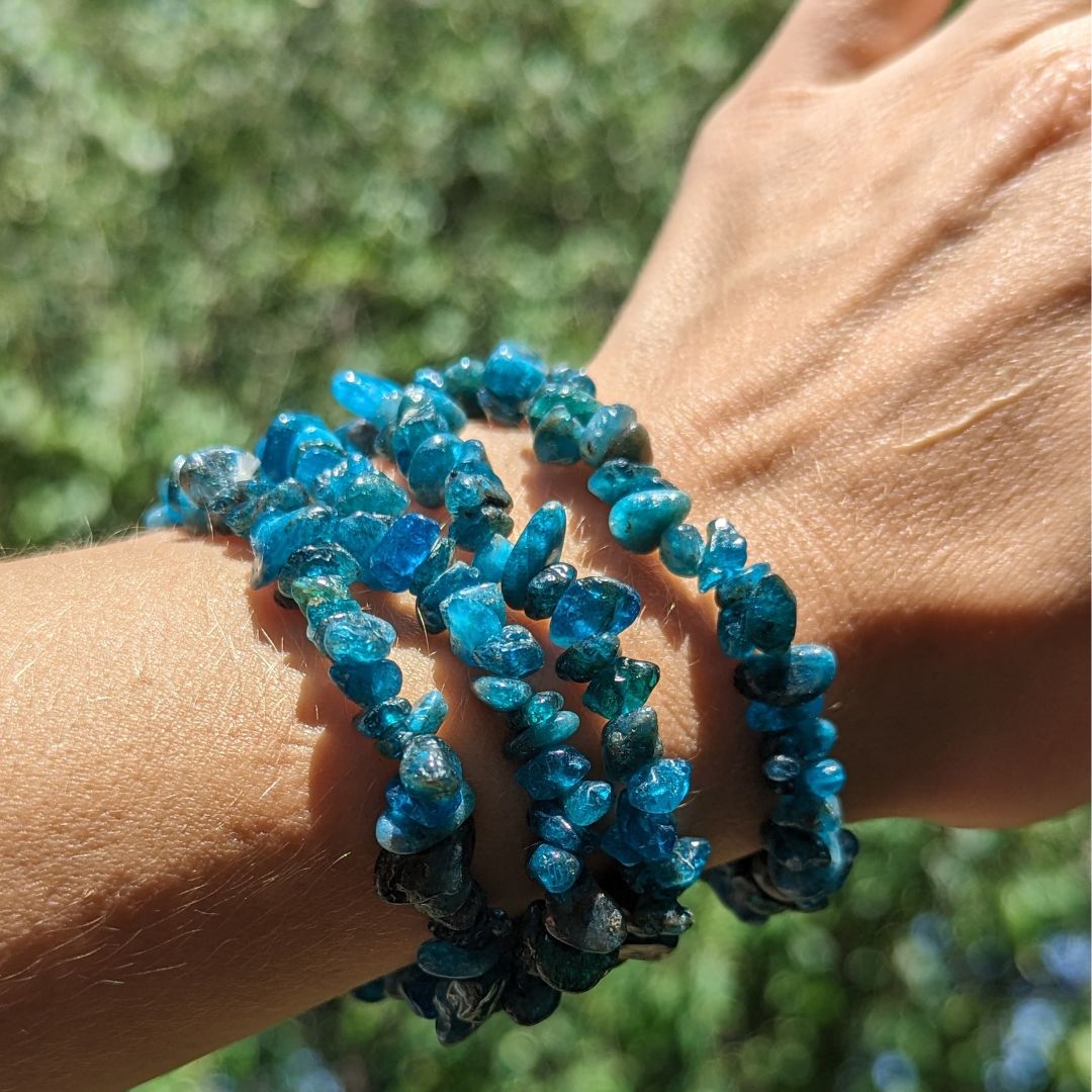 Vibrant Blue Apatite Bracelet on Stretchy Cord ~ Throat Chakra Support - Earth Family Crystals