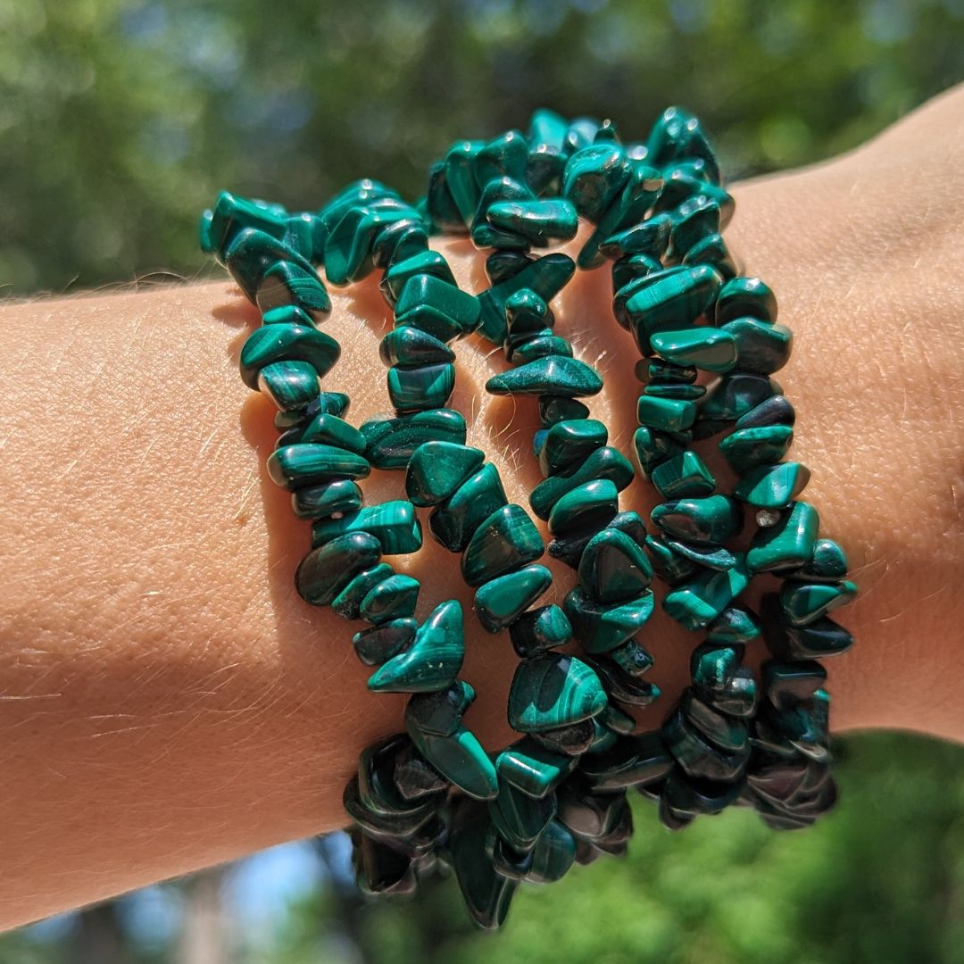 Gorgeous Green Malachite Tumbled Chip Stretch Bracelet - Earth Family Crystals