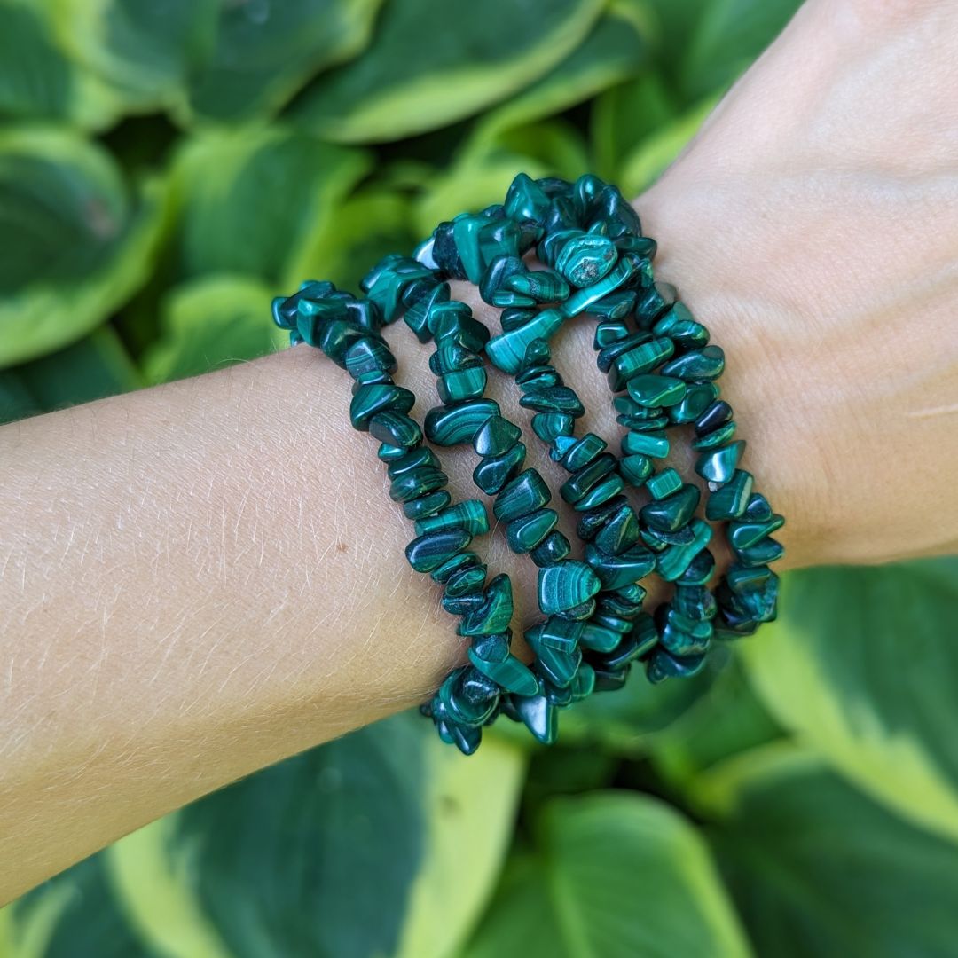 Gorgeous Green Malachite Tumbled Chip Stretch Bracelet - Earth Family Crystals