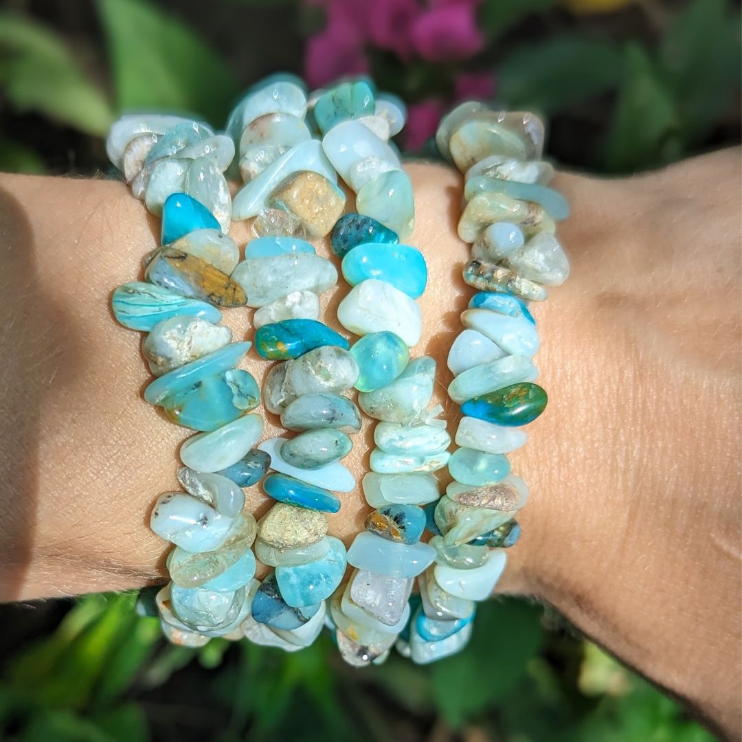 Stunning Blue Opal Bracelet with Shimmering Stones ~ Aids in Emotional Healing and Spiritual Transformaion - Earth Family Crystals