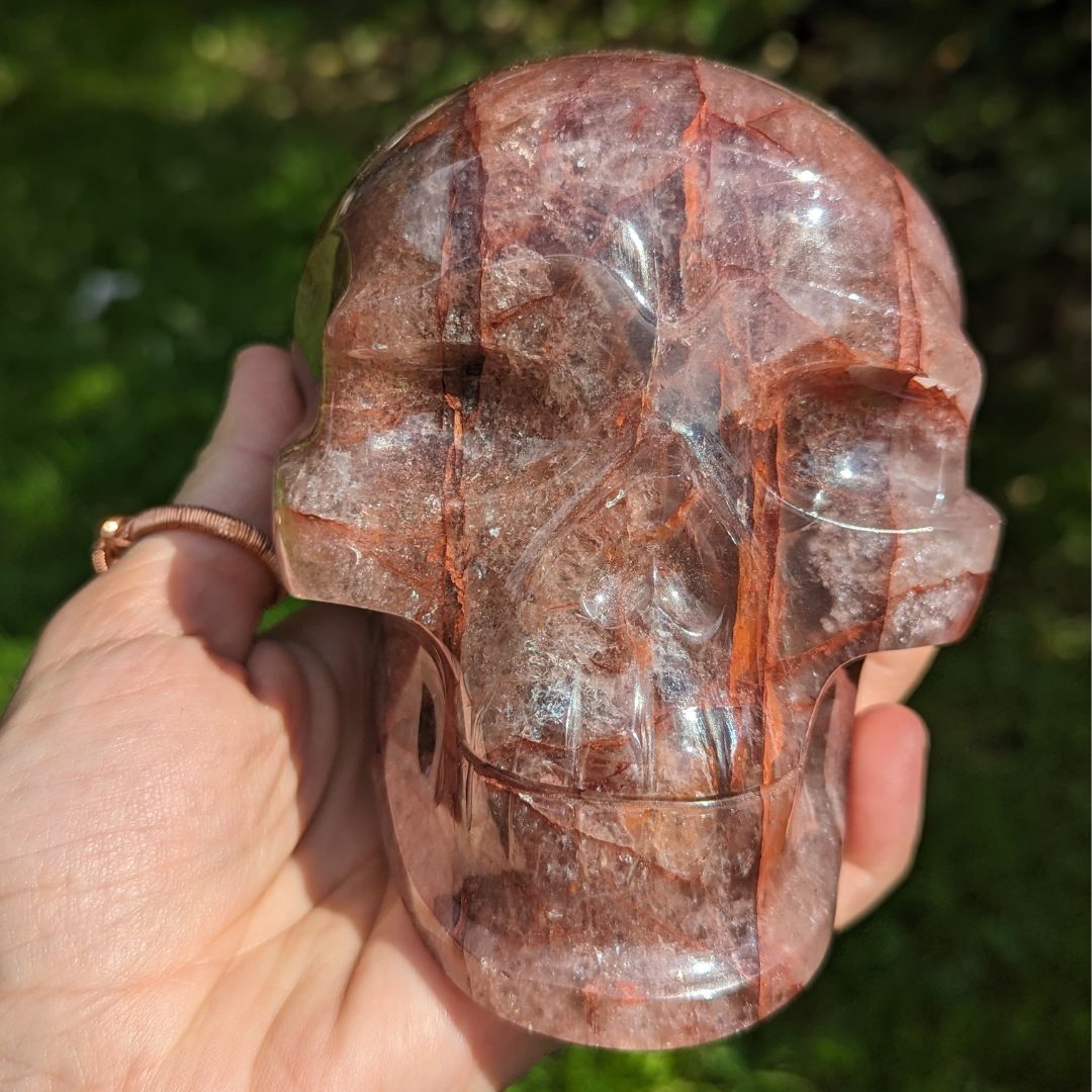Strawberry and Fire Quartz 1.44 Kilo Skull Carving, Mine Direct from Brazil
