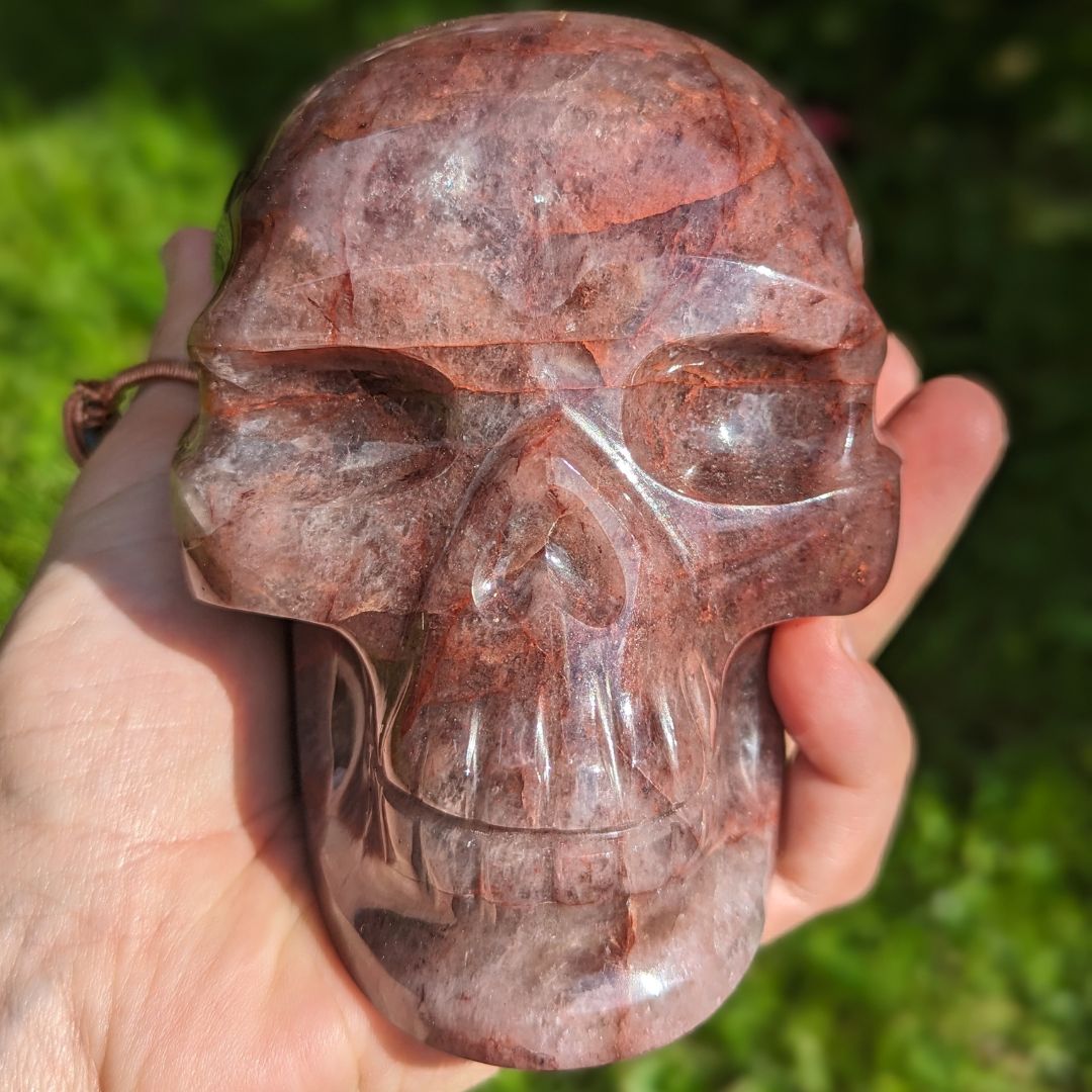 Strawberry and Fire Quartz Luxe Skull Carving, 1.17 Kilos, Mine Direct from Brazil