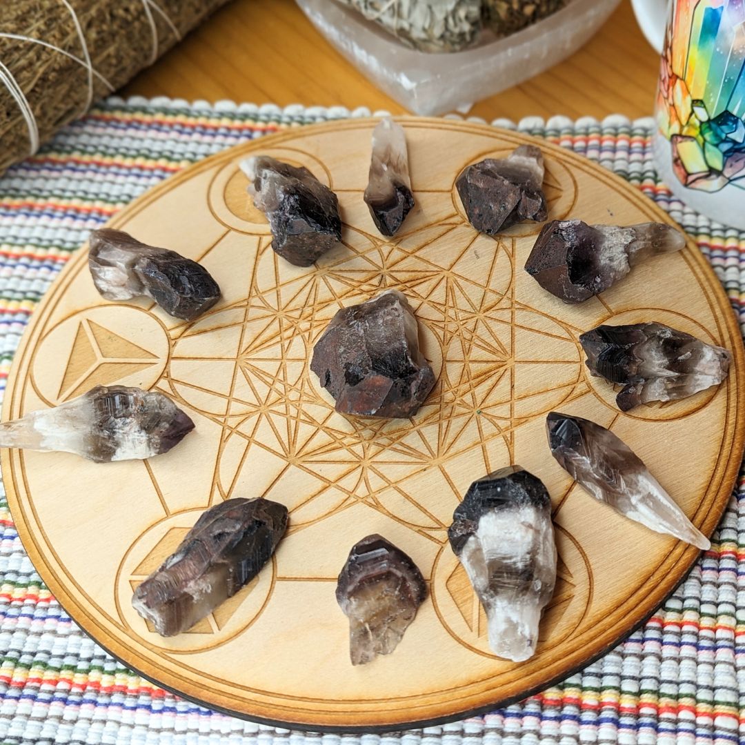 Set of Two~ Amazing Chevron Amethyst Small Root Crystals with Smoky Quartz from Brazil