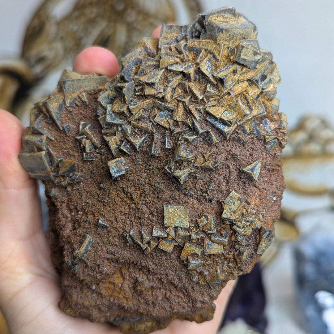 Natural Cubic Deep Blue and Purple Fluorite Specimen with Hematite Inclusions