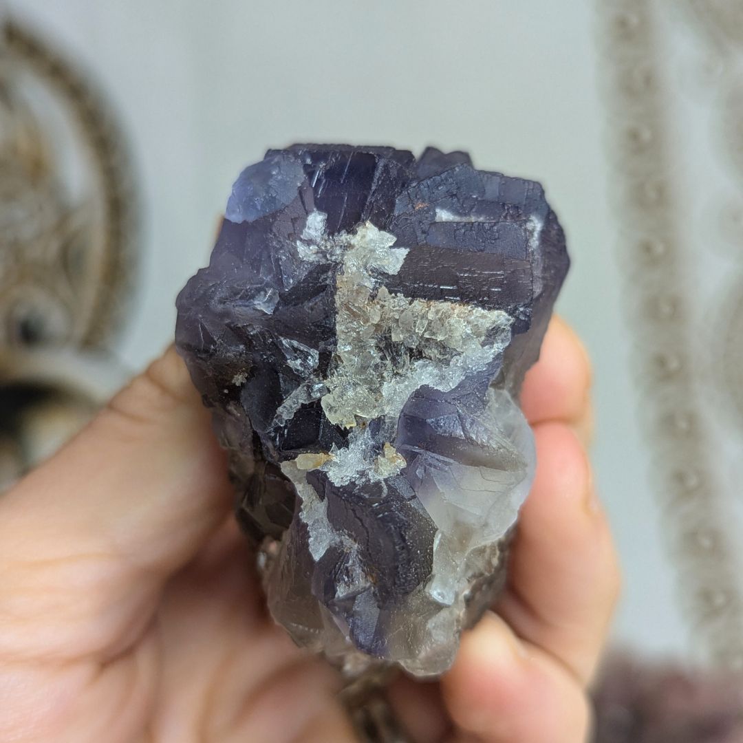 Genuine Cubical Blue and Purple and Clear Fluorite Specimen