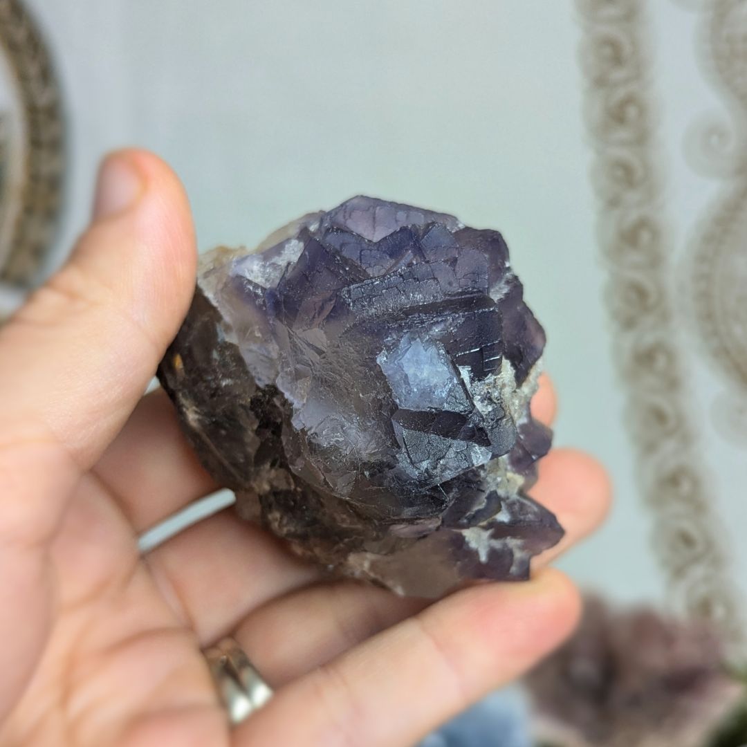 Genuine Cubical Blue and Purple and Clear Fluorite Specimen