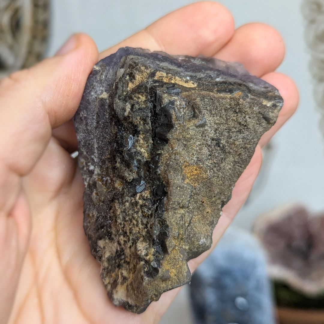 Natural Cubical Deep Blue and Purple Fluorite Handheld Specimen