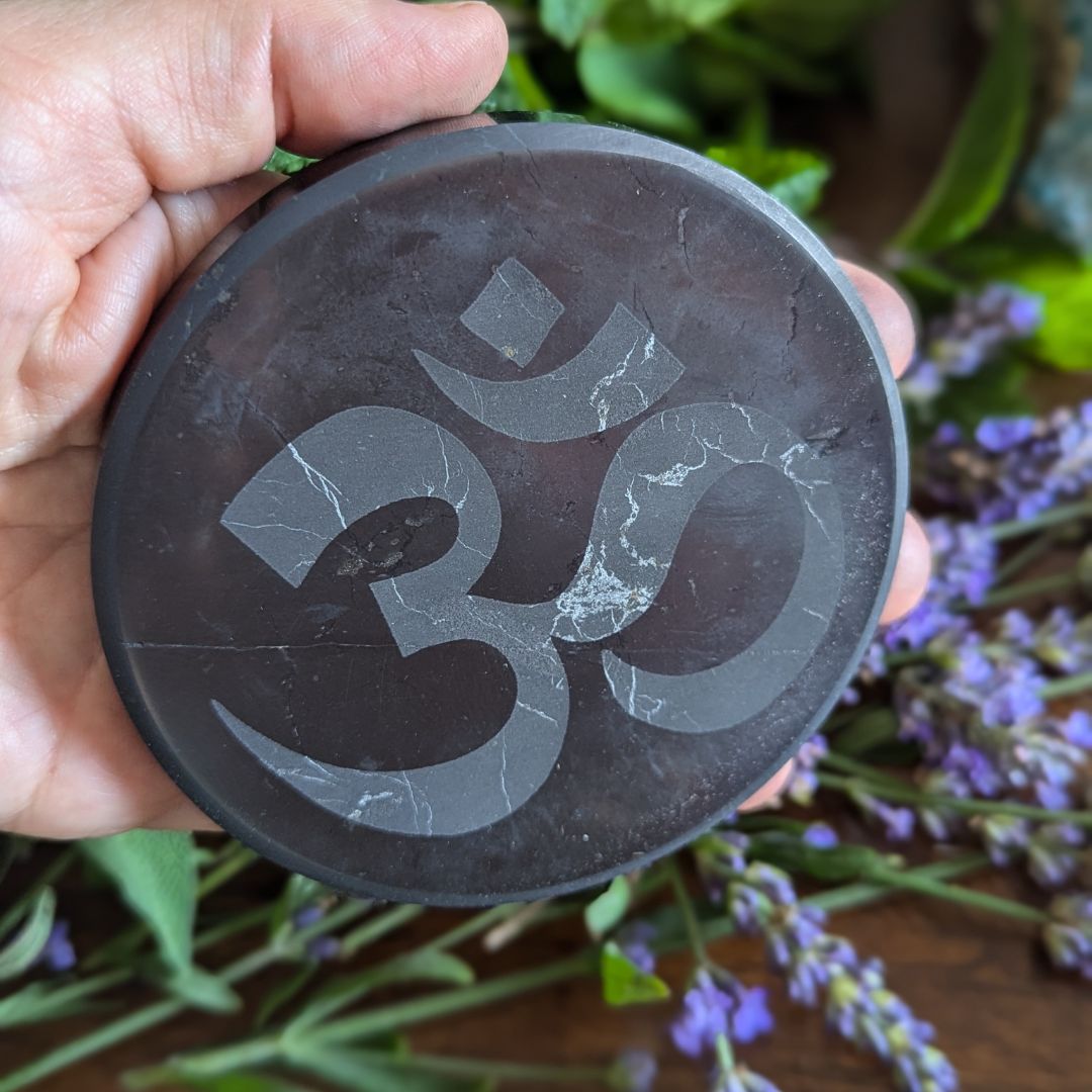 Engraved Shungite Charging Protection Plate for Your Water Bottle, Crystals and Jewelry~ EMF blocking