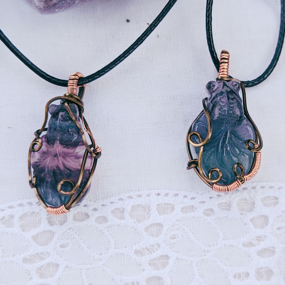 Fluorite Koi Pendants ~ Symbol of Strength and Vitality~ Includes Necklace Cord ~ Wire Wrapped Antique Copper - Earth Family Crystals