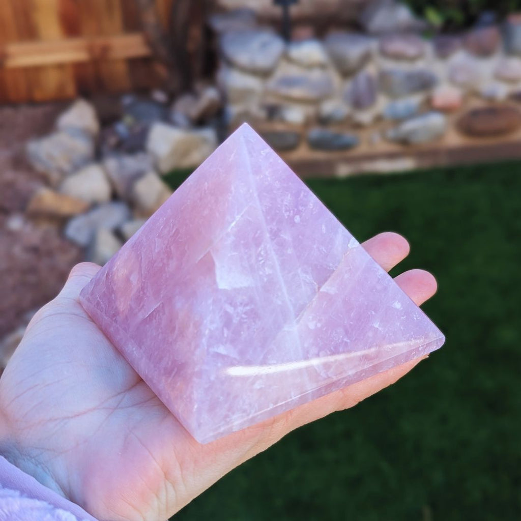 Tucson Exclusive! Large High Grade Natural Rose Quartz Carved Pyramid from Brazil ~ Beautiful Natural Pink Rose Quartz - Earth Family Crystals