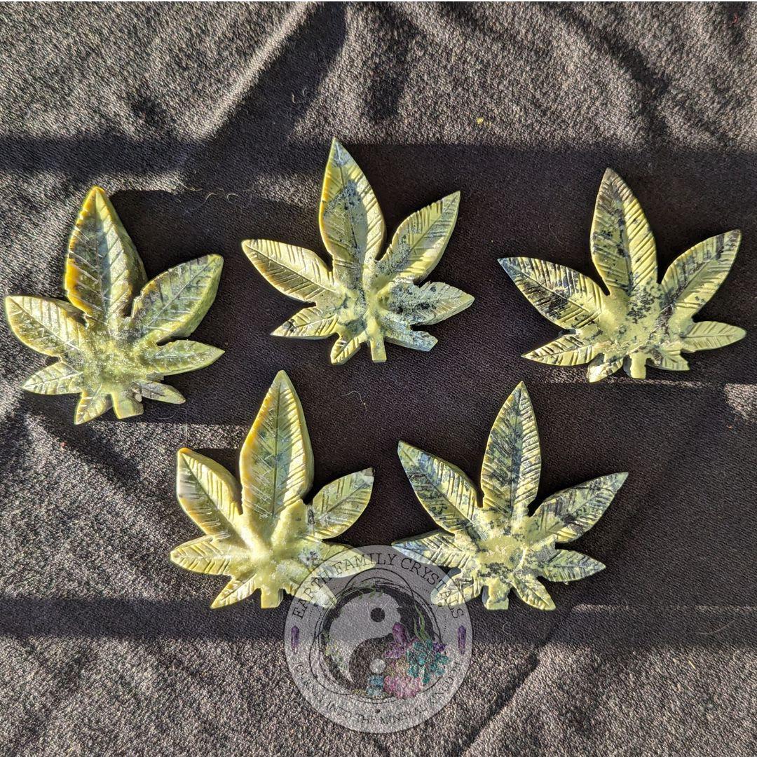 Serpentine and Pyrite 420 Leaf Carvings - Earth Family Crystals