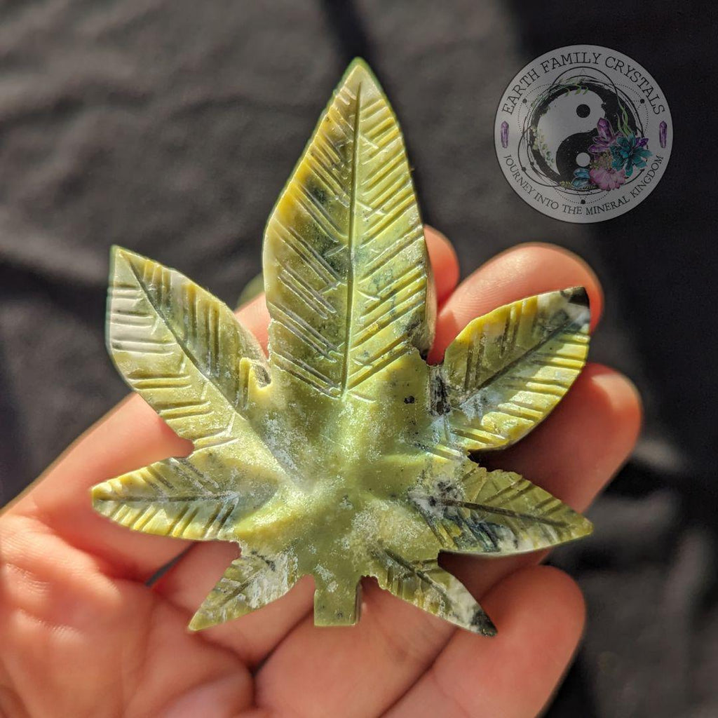 Serpentine and Pyrite 420 Leaf Carvings - Earth Family Crystals