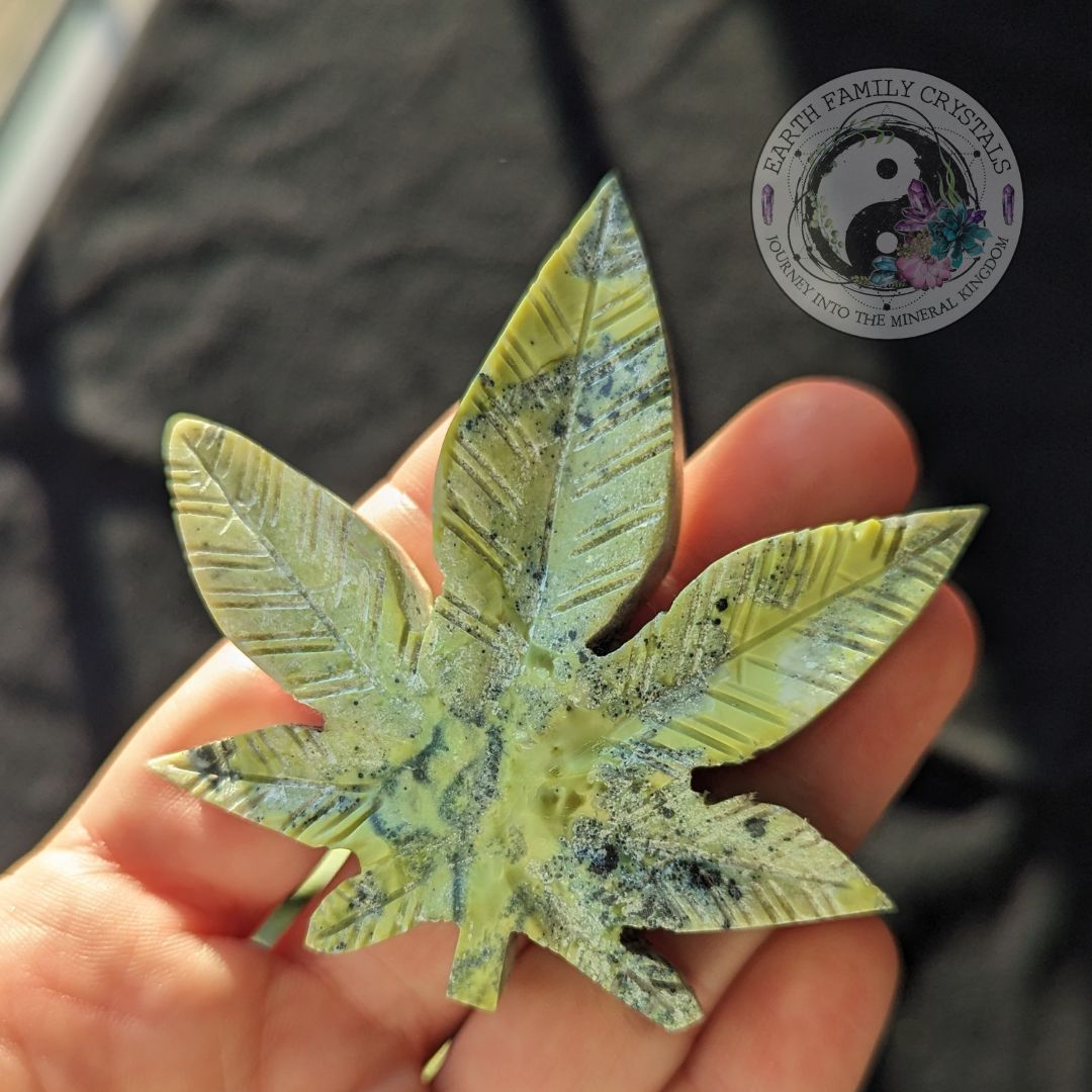 Serpentine and Pyrite 420 Leaf Carvings - Earth Family Crystals