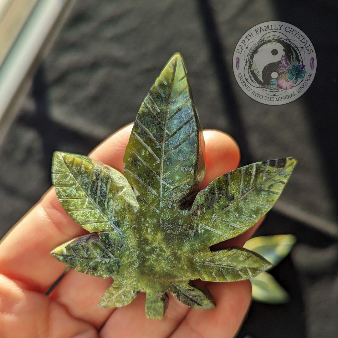 Serpentine and Pyrite 420 Leaf Carvings - Earth Family Crystals