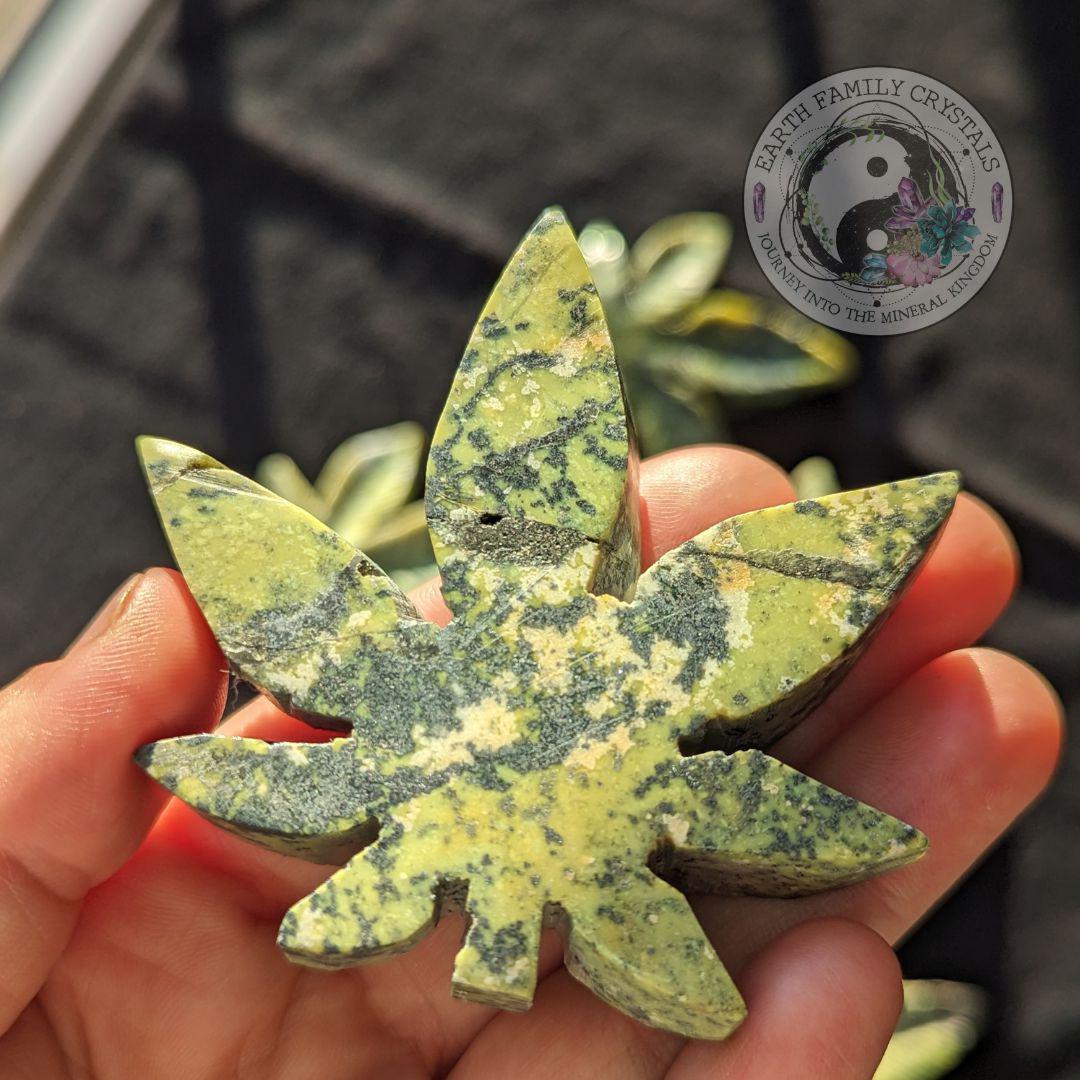 Serpentine and Pyrite 420 Leaf Carvings - Earth Family Crystals