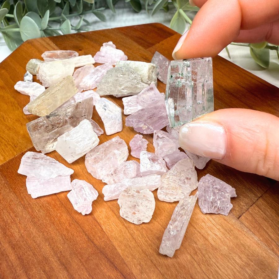 Bag of Pink Kunzite and Green Hiddenite, Pakistan