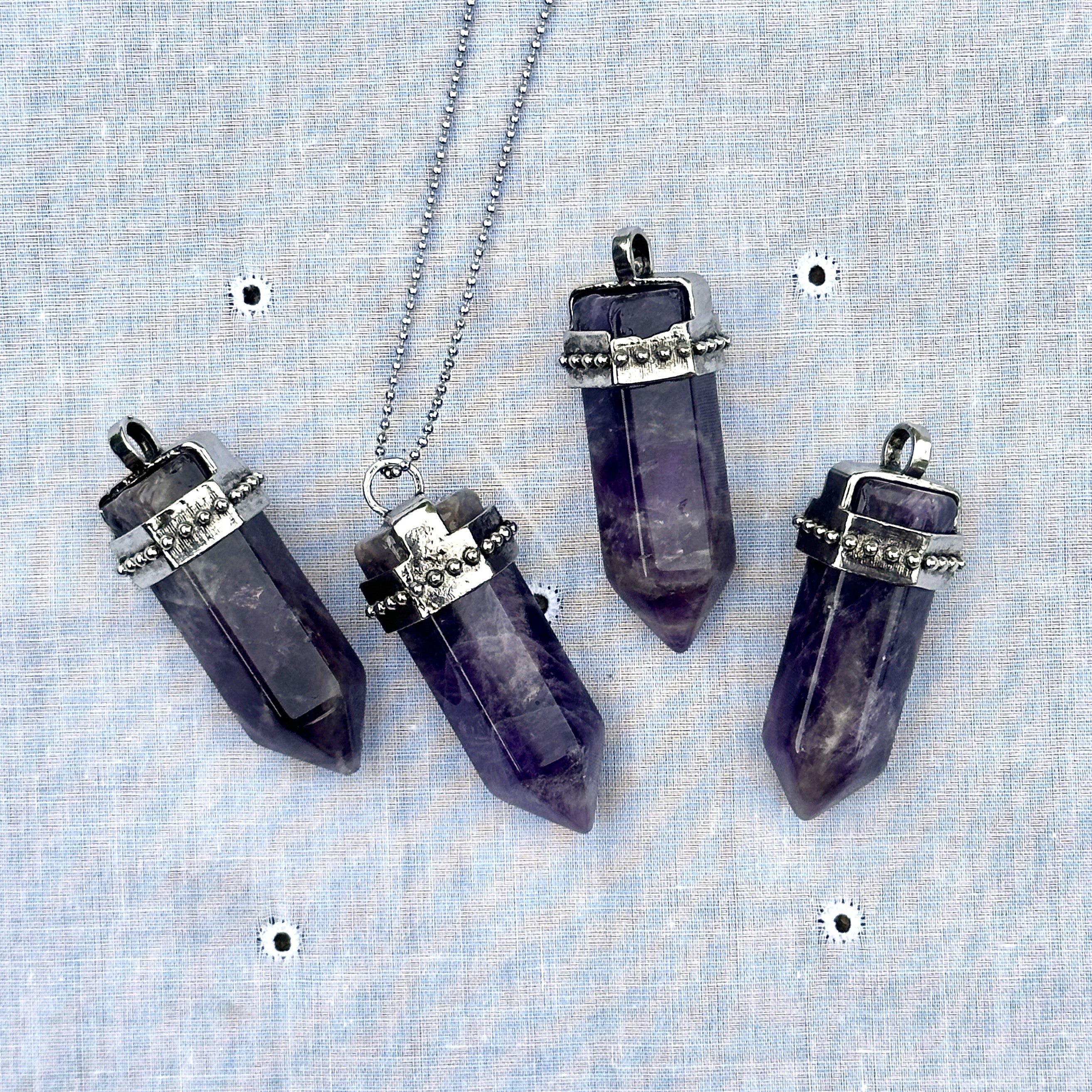 Natural Amethyst Goddess Gemstone Pendant with Silver Chain