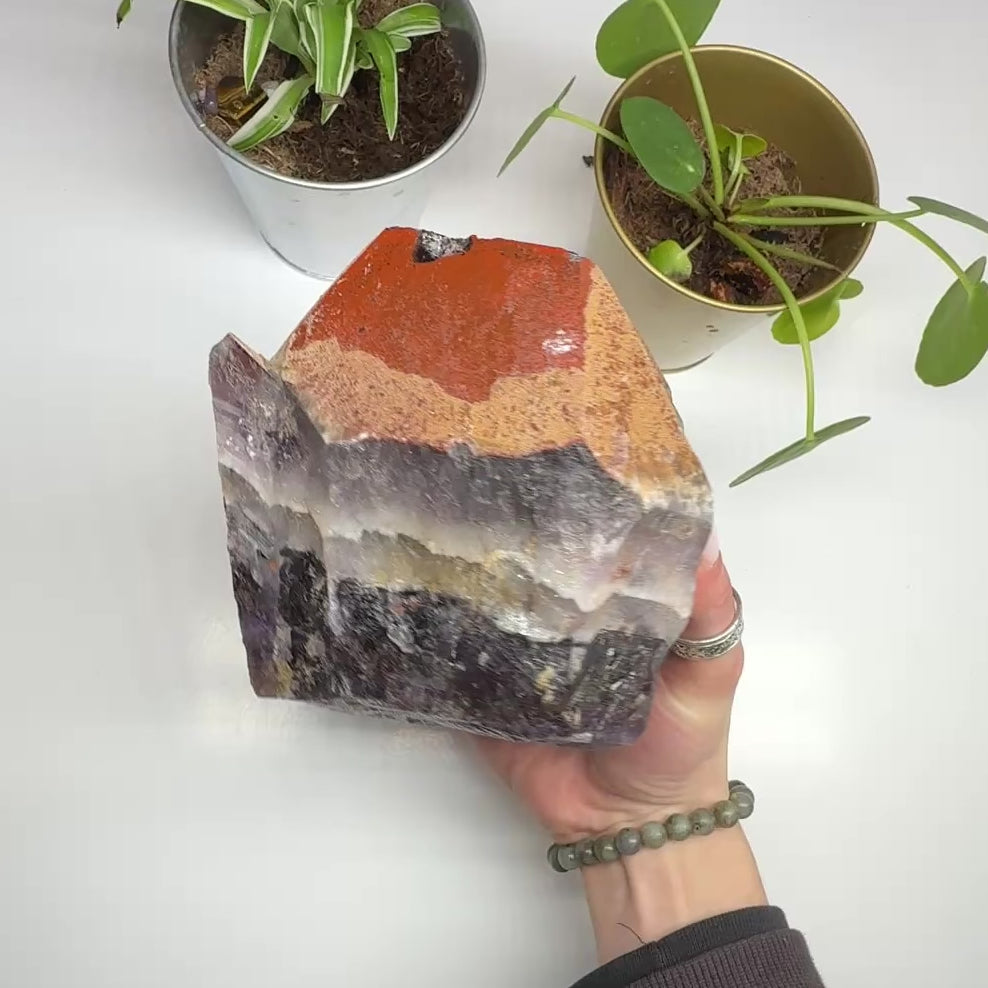 Load video: 2.1kg  Jumbo High Grade & Rare Twin Peek Auralite-23 Red Hematite Point Standing Display Specimen