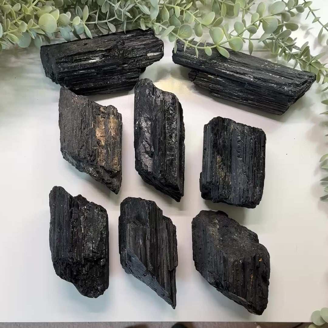 Load video: Black Tourmaline Protection Crystals Chunky Rods from Indonesia - Large Size