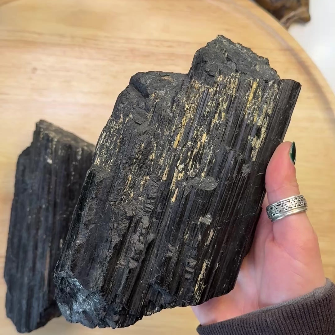 Load video: Luxurious Jumbo Black Tourmaline Crystals Chunky Rods from Indonesia