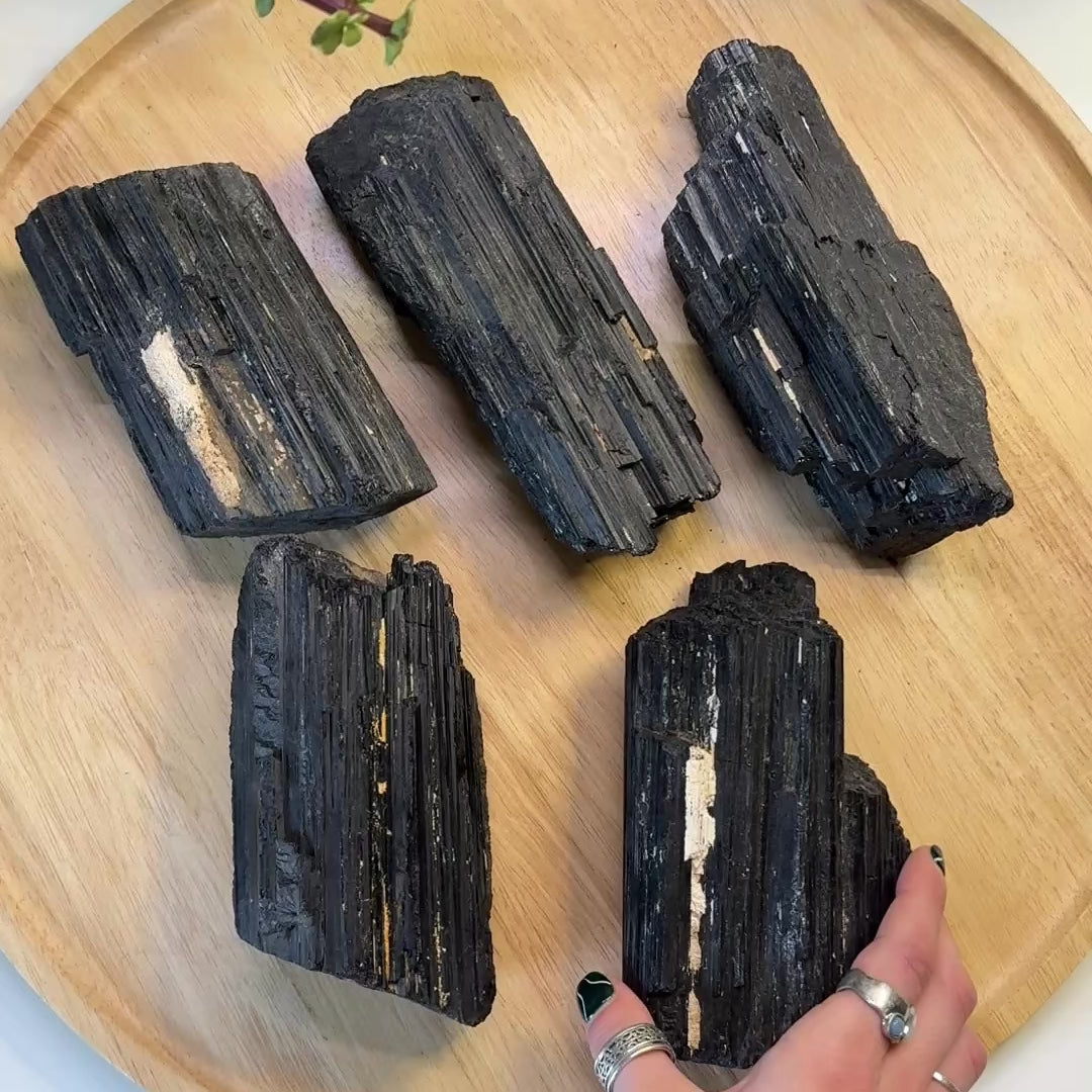 Load video: Black Tourmaline Display Crystals Chunky Rods from Indonesia - Extra Large Size