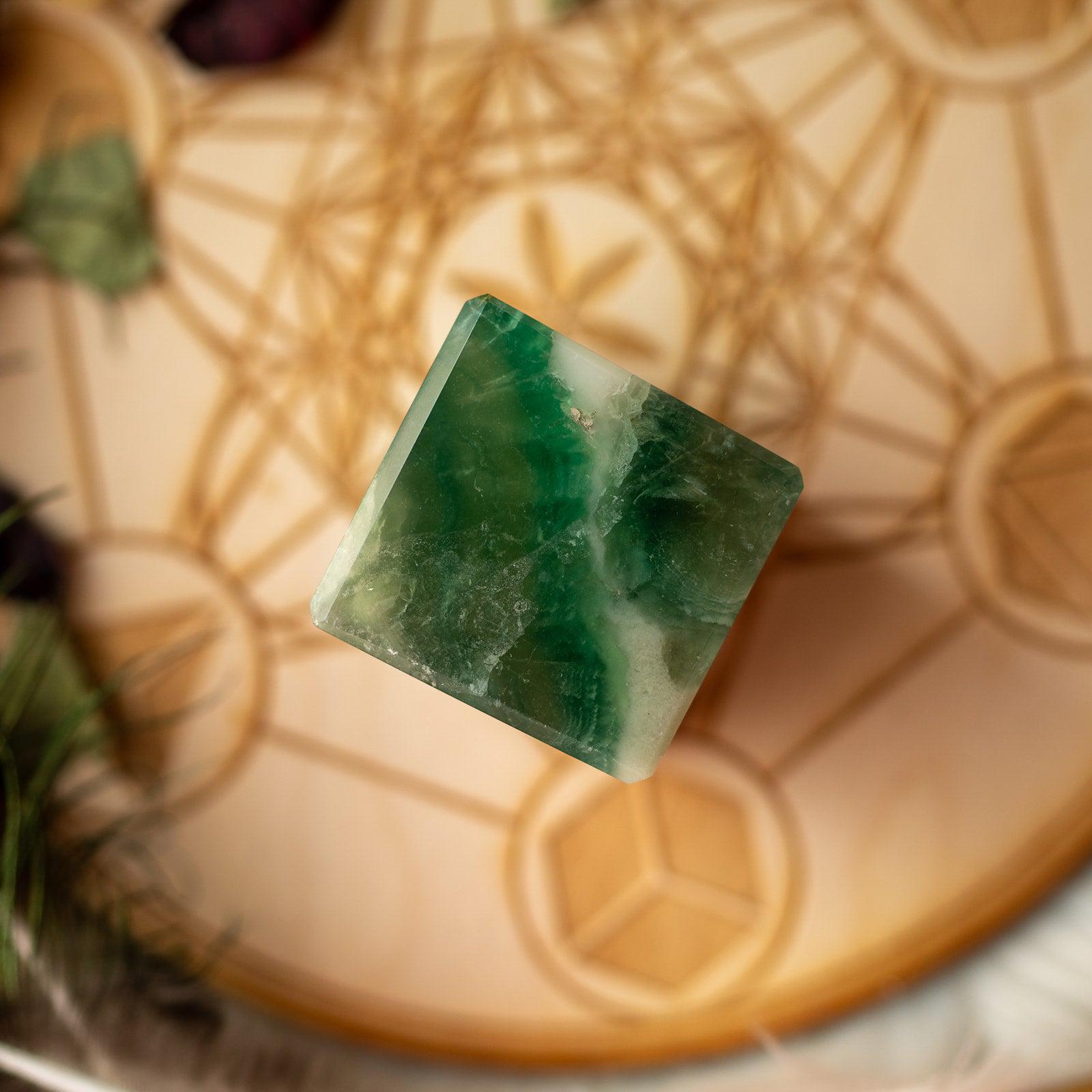 Green Fluorite Floating Cube Carving ~ Mental Clarity~ - Earth Family Crystals