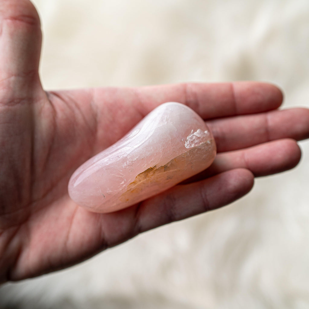 Gentle Pink Rose Quartz B Grade from Brazil~ Large Hand Held Palm Stone - Earth Family Crystals