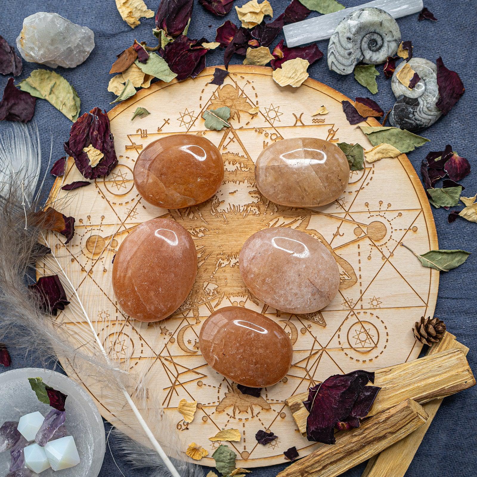 Peach Aventurine Pillow Palm Carvings ~ Sacral Chakra Connections - Earth Family Crystals