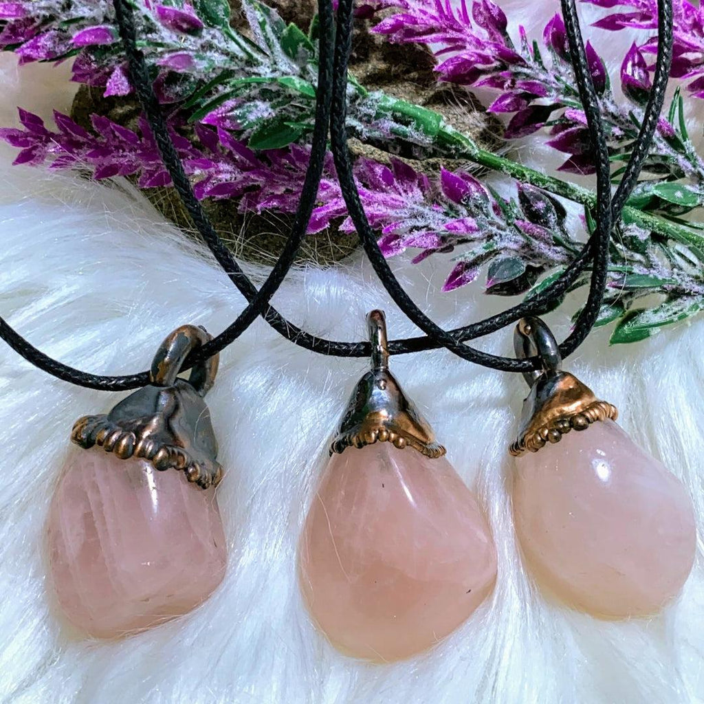 Divine Love~ One Rose Quartz Handmade Copper Necklace on Adjustable Cotton Cord - Earth Family Crystals