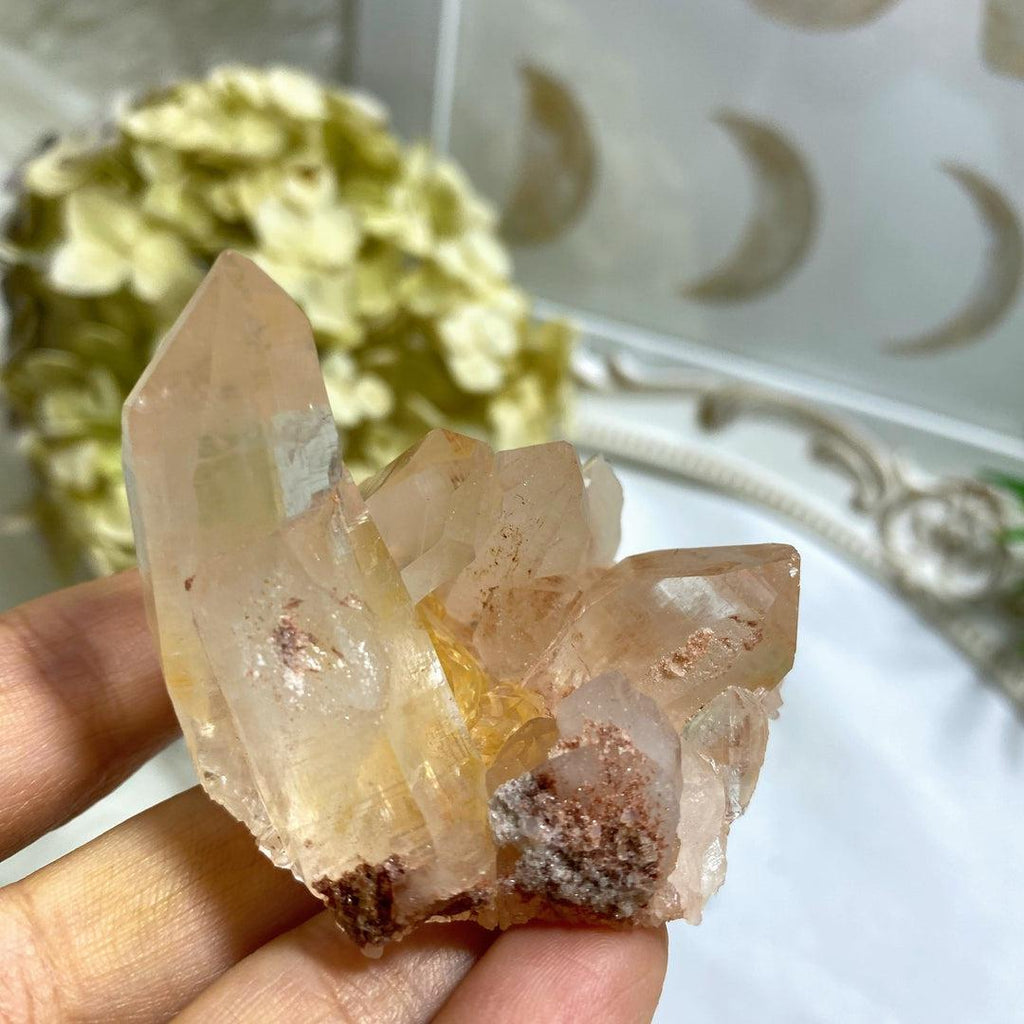 Rare~ Rosy Pink Samadhi Himalayan Quartz Cluster With Self Healing #2 - Earth Family Crystals
