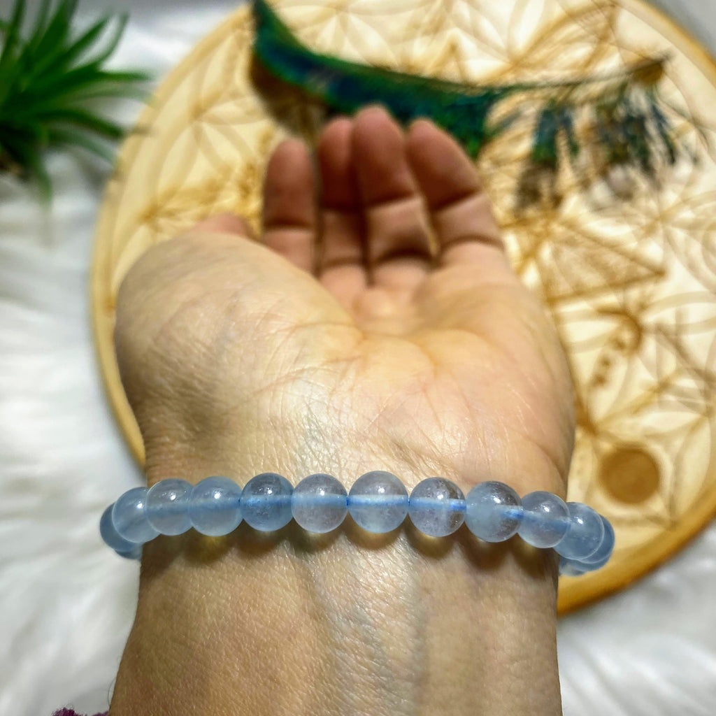 Aquamarine Rounded Bead Bracelet on Stretchy Cord - Earth Family Crystals