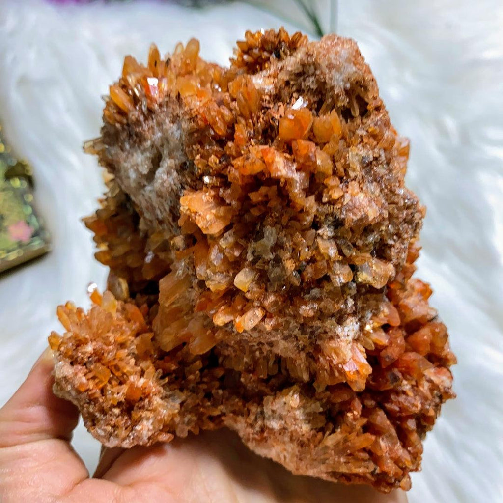 Unique Chunky XL Sparkling Orange Creedite Natural Specimen -Locality Mexico - Earth Family Crystals