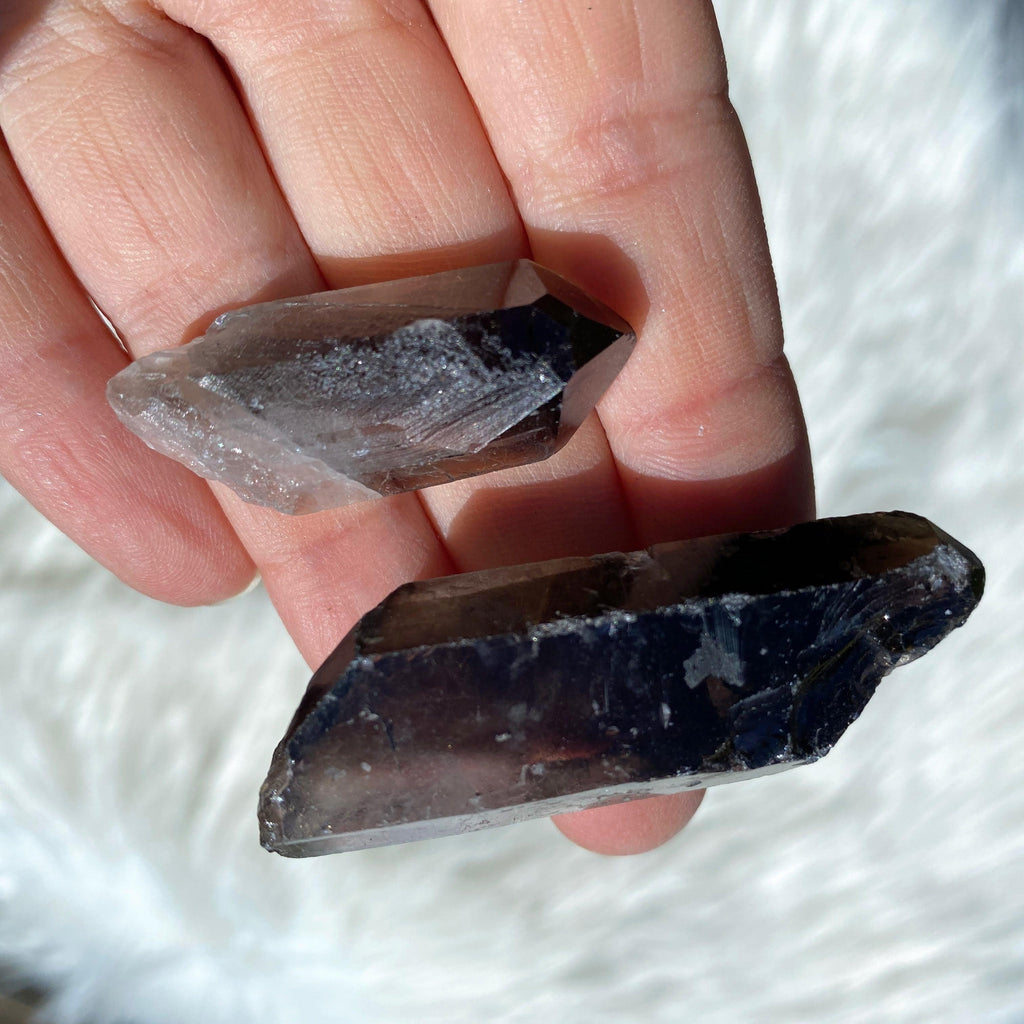 Set of 2 Smoky Quartz Points from Brazil - Earth Family Crystals