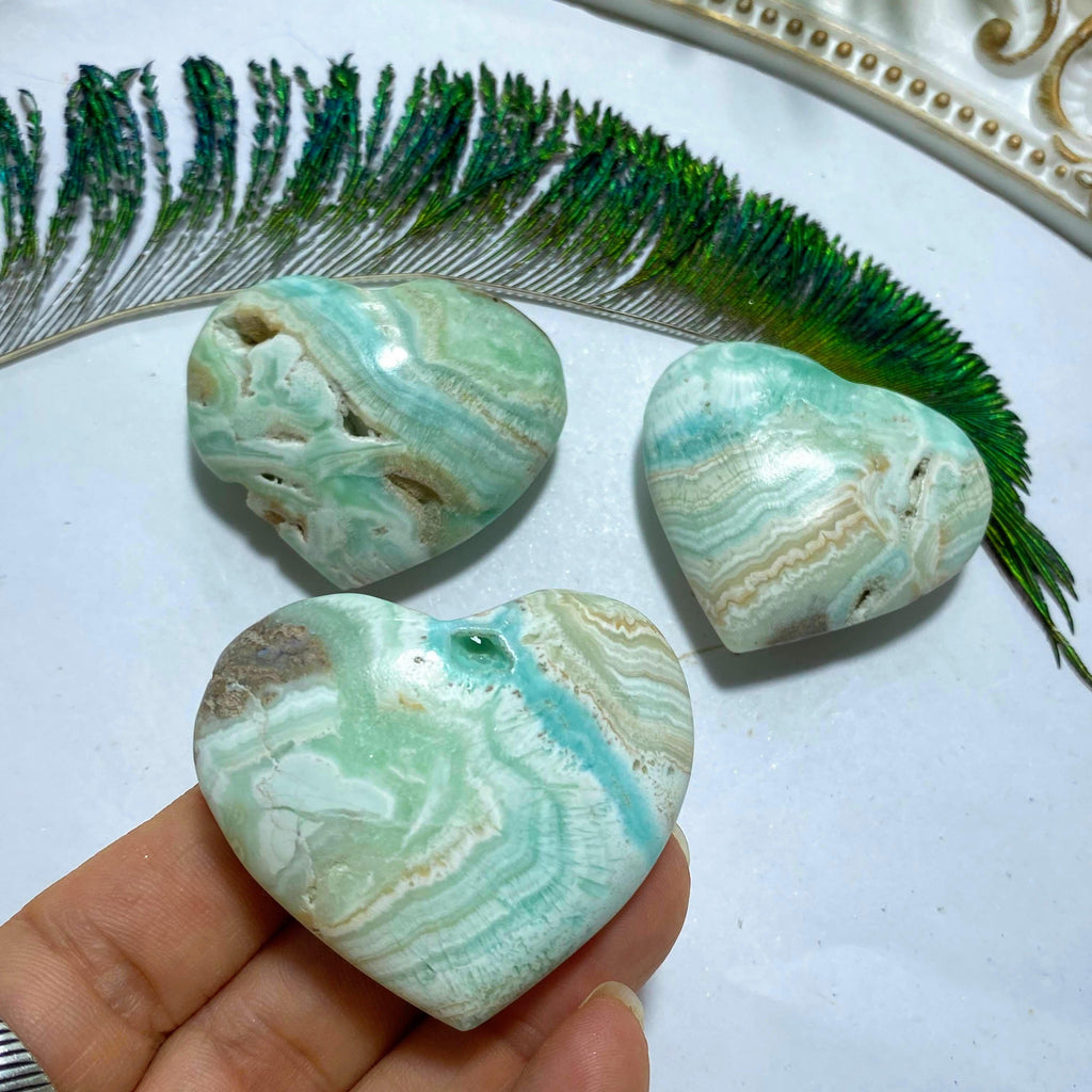 One Small Stunning Blue Aragonite Heart Carving - Earth Family Crystals